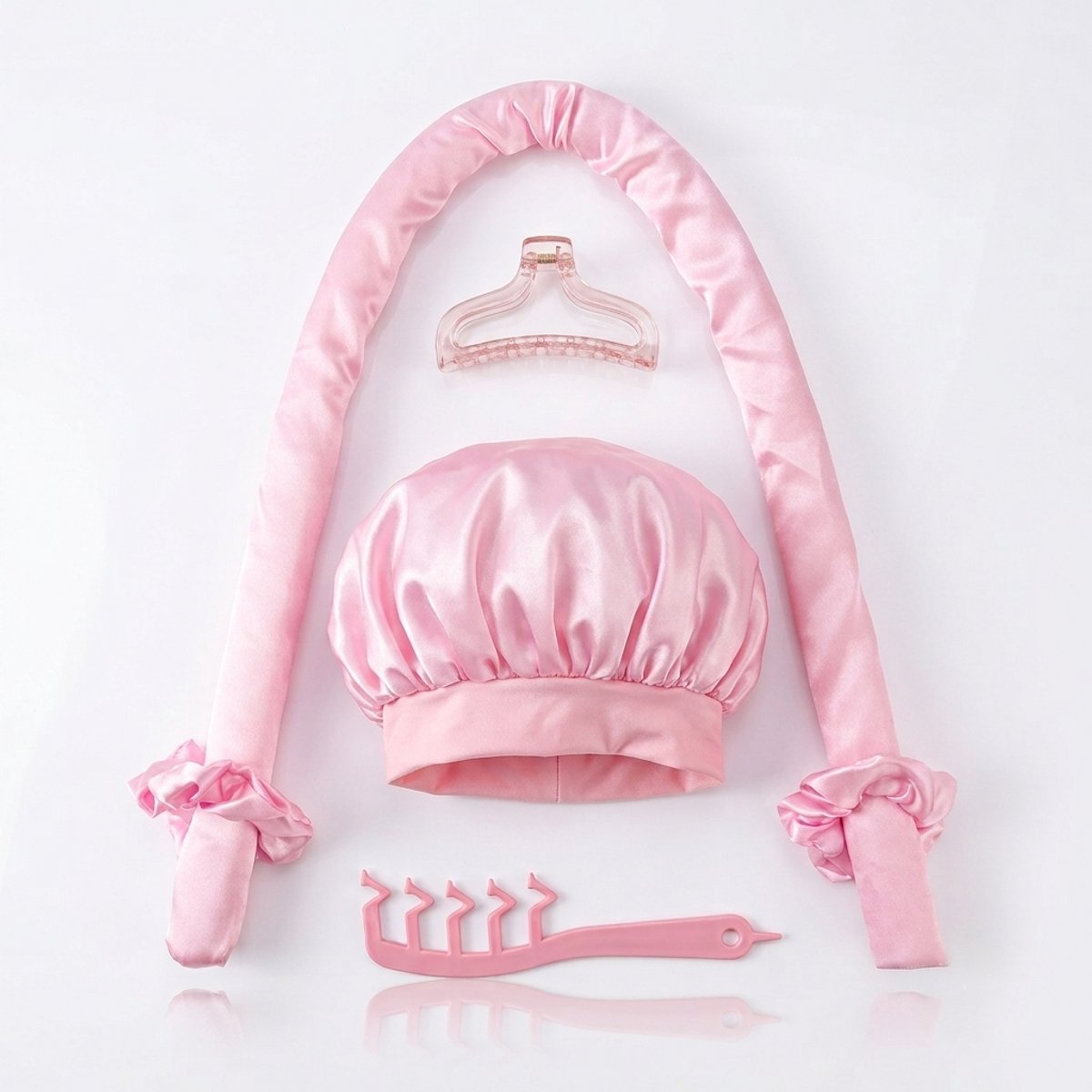 XL Premium Heatless Curls Set Inclusief Satijnen Haarmuts & 5 Accessoires - Extra lange Warmteloze Haarrollers Krulspelden - Krullen Zonder Hitte - TikTok Haarkruller - Silk Blossom Pink