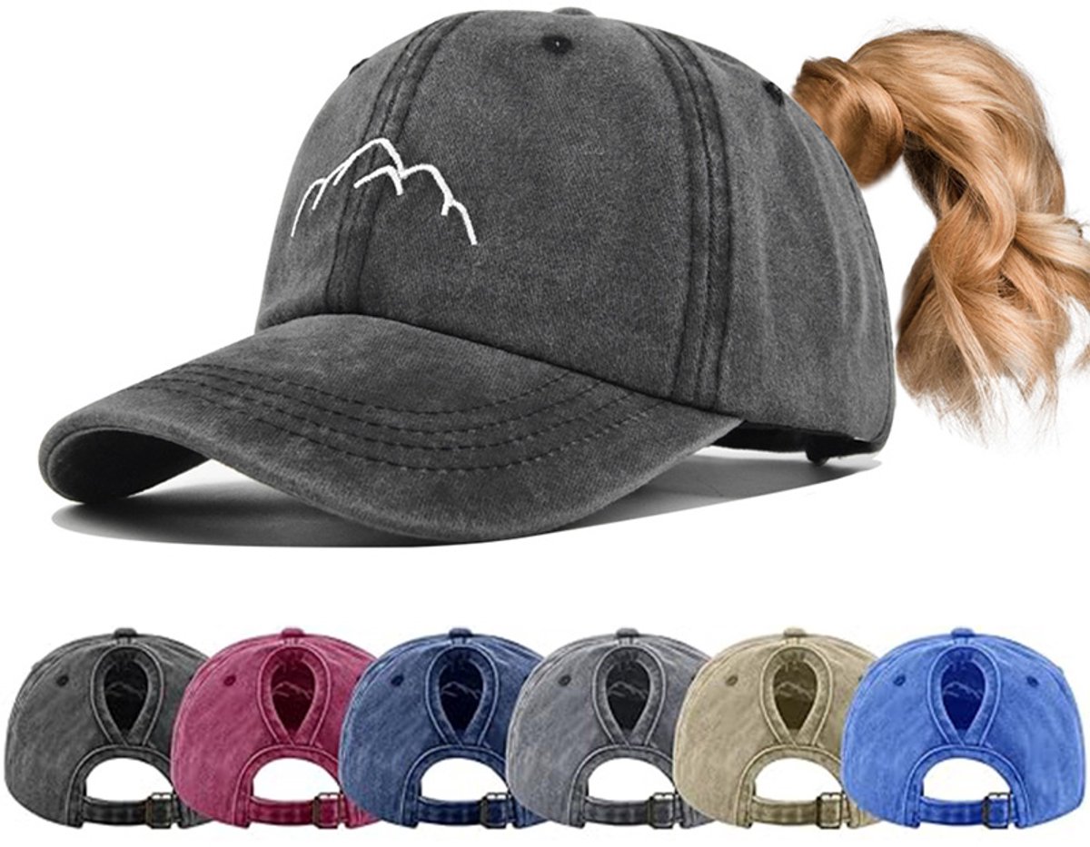Baseballpet - Damespet met paardenstaartmodel - Verstelbaar hoed - Pet - Retro-stijl pet met paardenstaartmodel - Damesbaseballpet met openingen