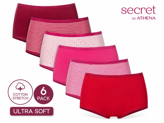 Sous-vêtements Femme - sans étiquette - 6 Pièces - COTON STRETCH - 6 PACK - taille S - SECRET By ATHENA Sous-vêtements Femme - Lingerie - Sous-vêtements Femme - Boxer Femme - boxer short Femme - ULTRA DOUX - Tons rouges