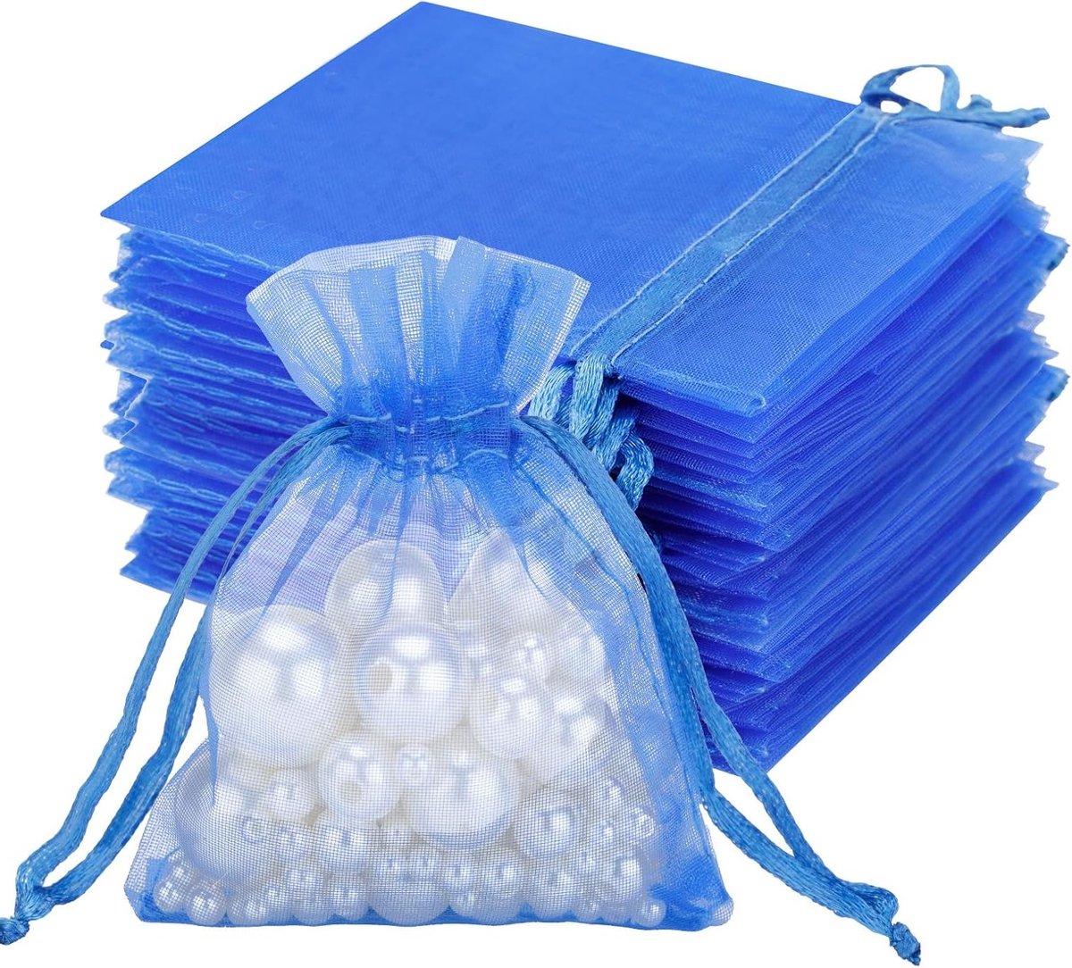 Grote Organza Tassen in Blauw - 50 Stuks van 7 x 9 cm voor Sieraden, Trouwen en Cadeaus