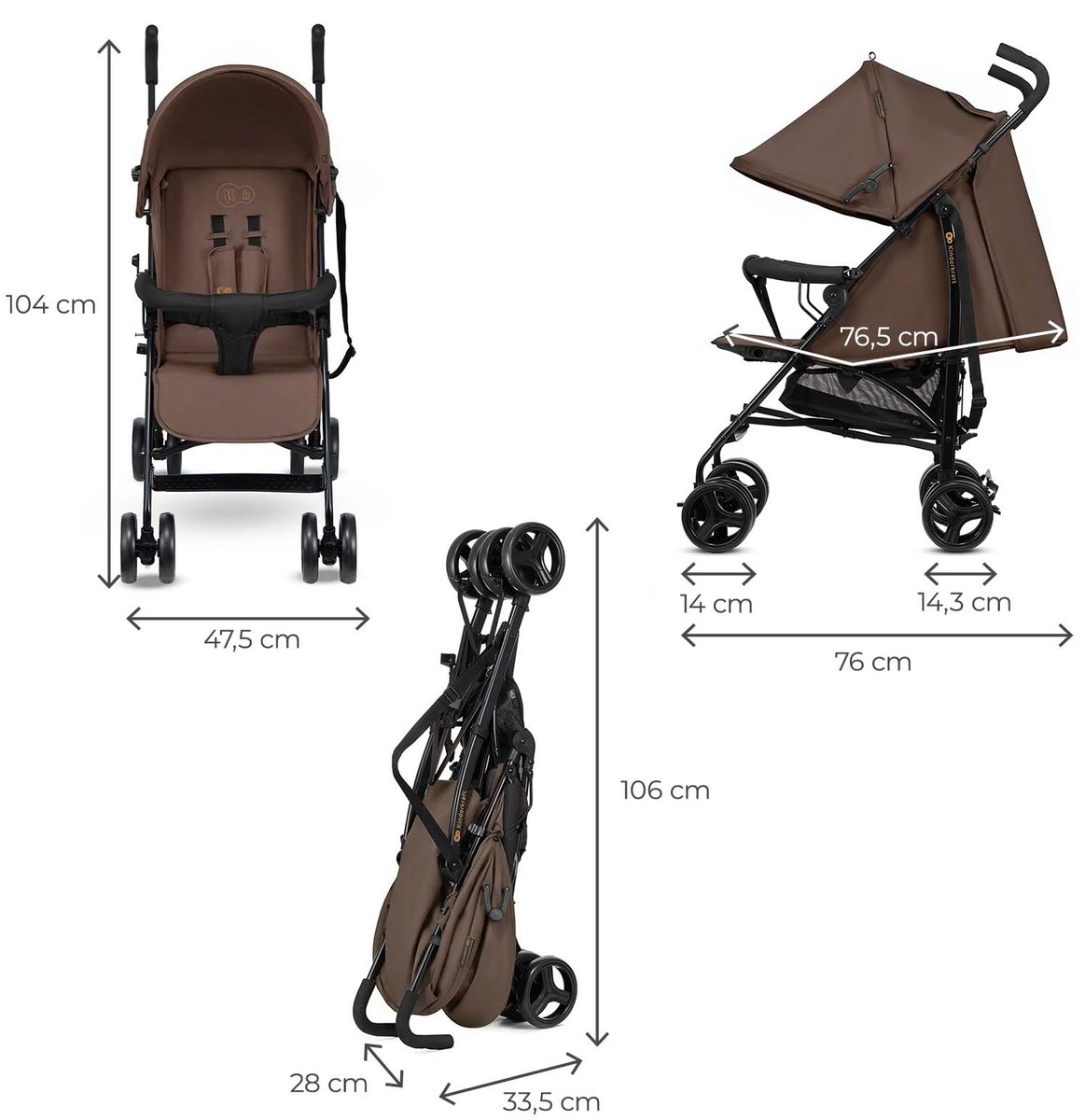 Kinderkraft TIK Kinderwagen – Lichtgewicht 6,5 kg – Verstelbare Rugleuning & Duwbeugel – Zwenkwielen – Snel Opvouwbaar – Beige - Bruin thumbnail 3