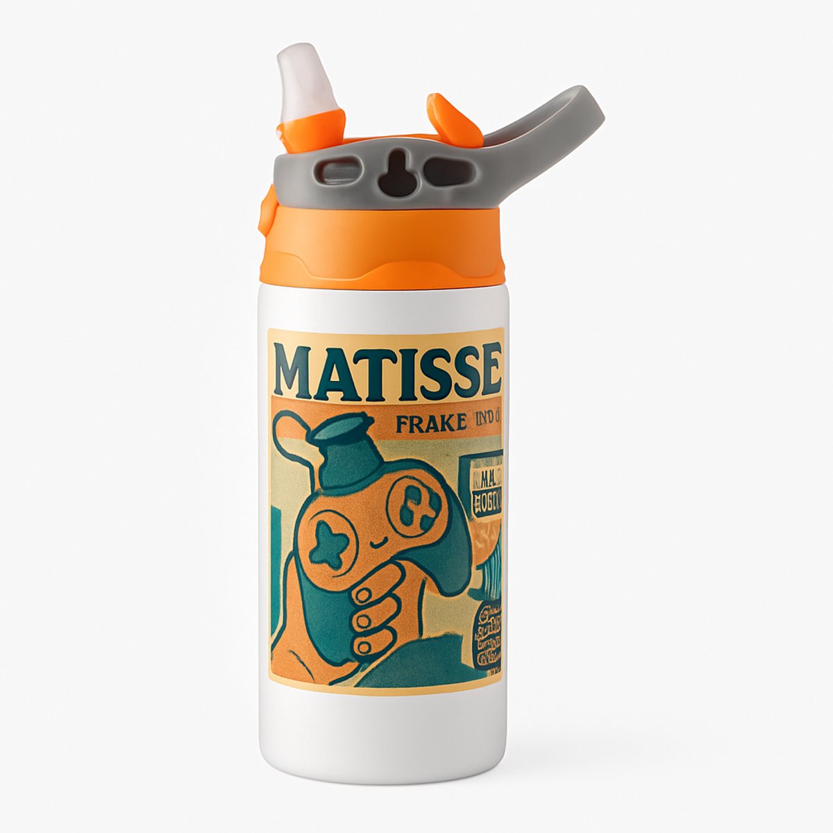 Donkere 'Moody' Drinkfles – Stijlvolle Fles voor Creatieve Geesten en Kunst Liefhebbers - Waterfles voor kinderen (wit/oranje)