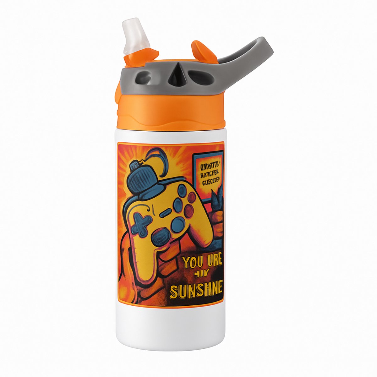 Stijlvolle Art-Deco Gouden Drinkfles – Elegante Drinkfles voor Design Liefhebbers - Waterfles voor kinderen (wit/oranje)