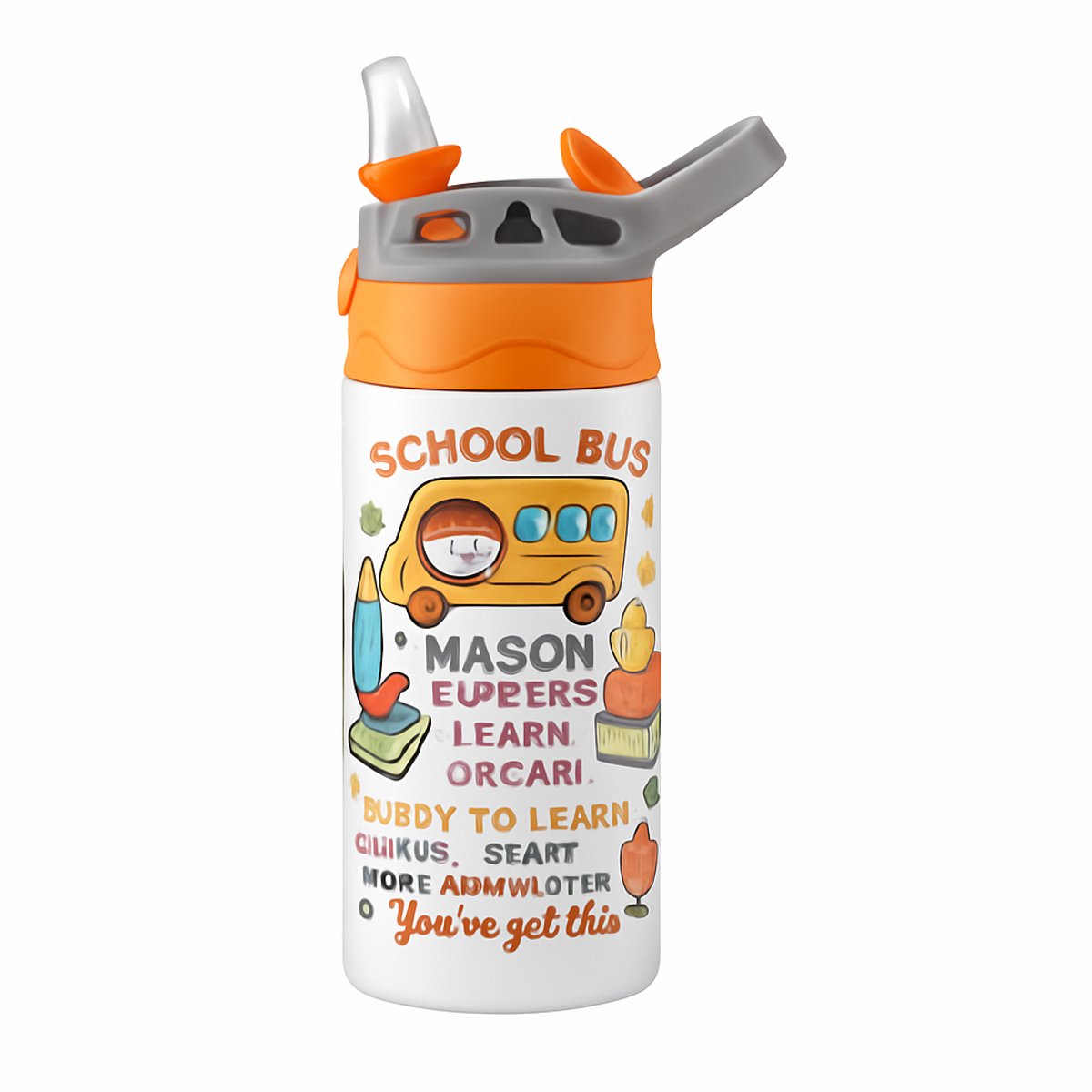 Minimalistische Drinkfles – Stijlvolle Waterfles voor Design Fans - Waterfles voor kinderen (wit/oranje)