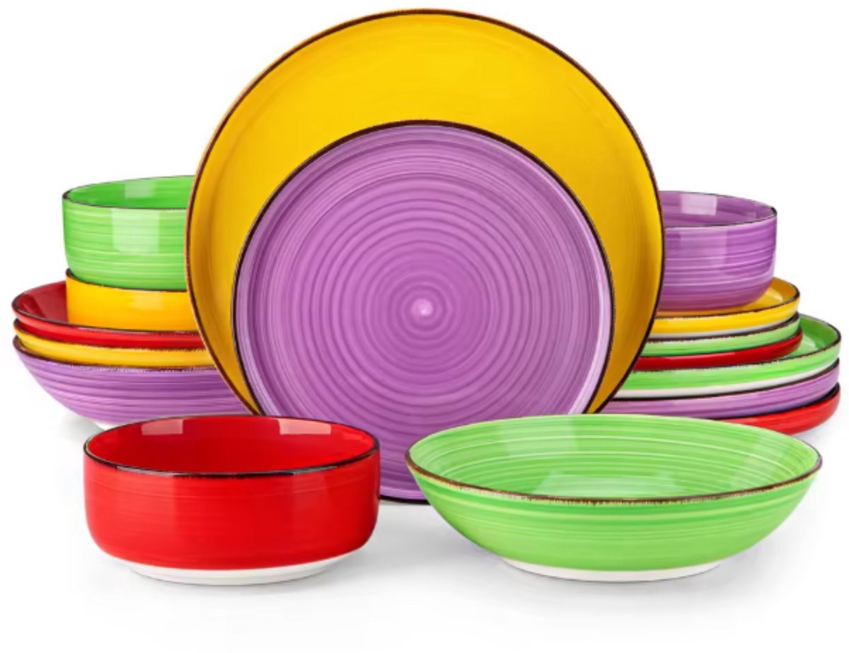 Serviesset 16 delig Rainbow - 4 persoons, Dinerborden en Bordenset - Voor Diner, Keuken, Dagelijks Gebruik en Ontbijt