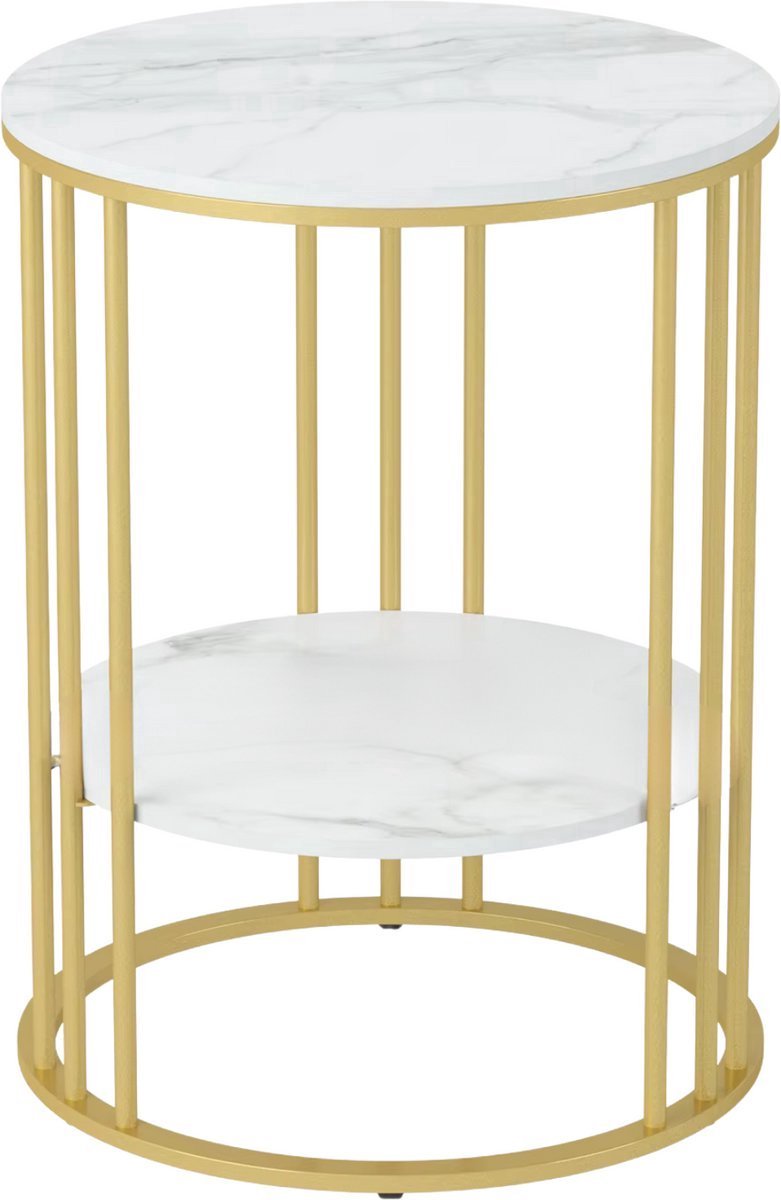 Salontafel 40cm Wit - Ronde bijzettafel, Woonkamer en Marmerlook wit - Voor Eetkamer, Woonkamer en Kantoor