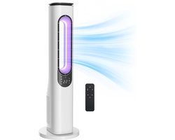 TEKROA® – Torenventilator Zonder Bladen voor Slaapkamer – 35 dB Stil – 50° Oscillatie – 3 Snelheden – 3 Modi – LED-Verlichting – Scherm – 15 Uur Timer – Met Afstandsbediening – Wit