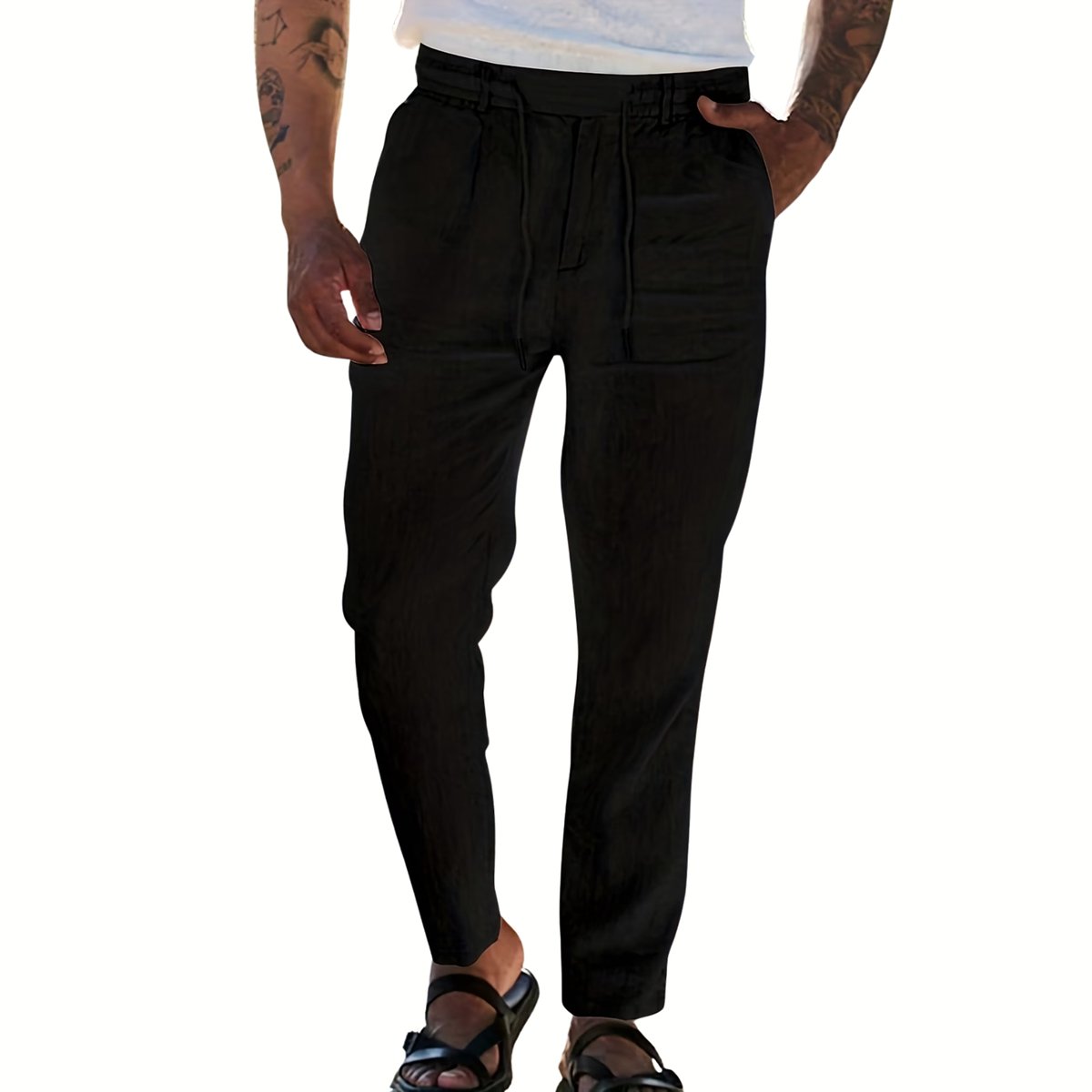 Currero Linnen Broek Heren - Zomerbroek - Volwassenen - Lange Broek - Pantalon - Strandbroek - Zomer - Ibiza Stijl - Zwart L