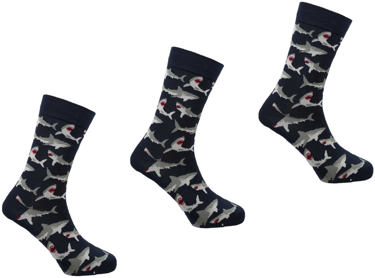 SEXY SOCKS Sharks Bamboe Sokken Set 3 Paar – Grappige en Vrolijke Bamboo Socks – Unisex Dames & Heren One Size Fits All – Leuk Verjaardagscadeau, Kerstcadeau en Christmas Gift – Comfortabele Gebreide Sokken