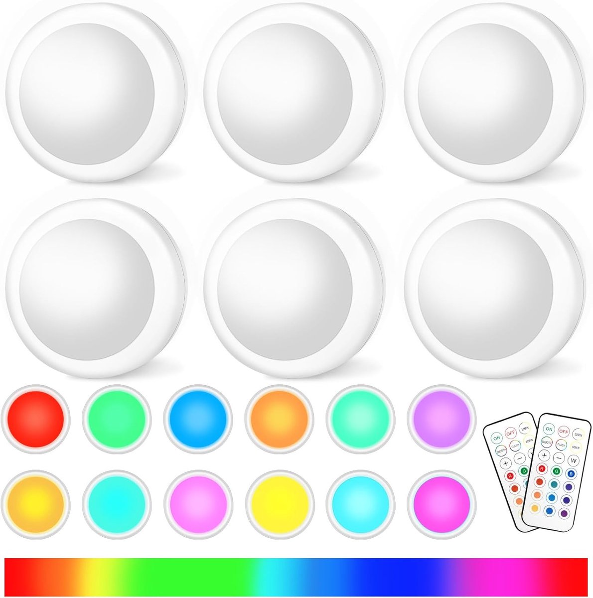 Vellaro Kastlampen Set van 6 - Wit/RGB - Oplaadbaar met Afstandsbediening - Dimbaar en Timerfunctie - Voor Kasten en Trappen