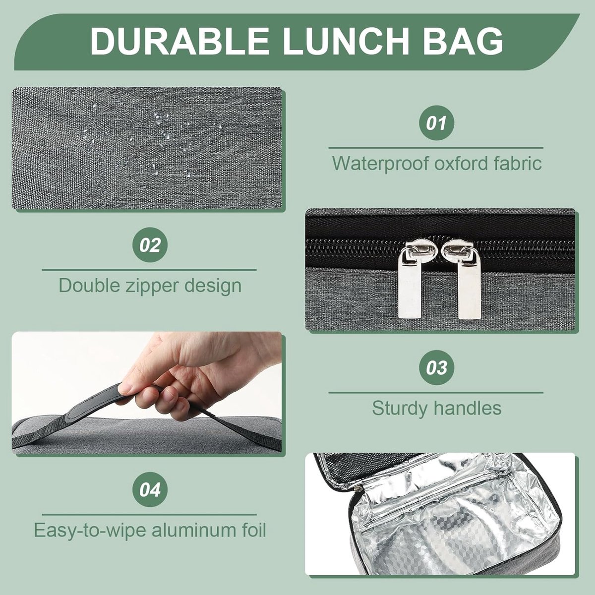 Lunchtas - Grijs - Geïsoleerd - Waterdicht - Voor School, Kantoor en Outdoor