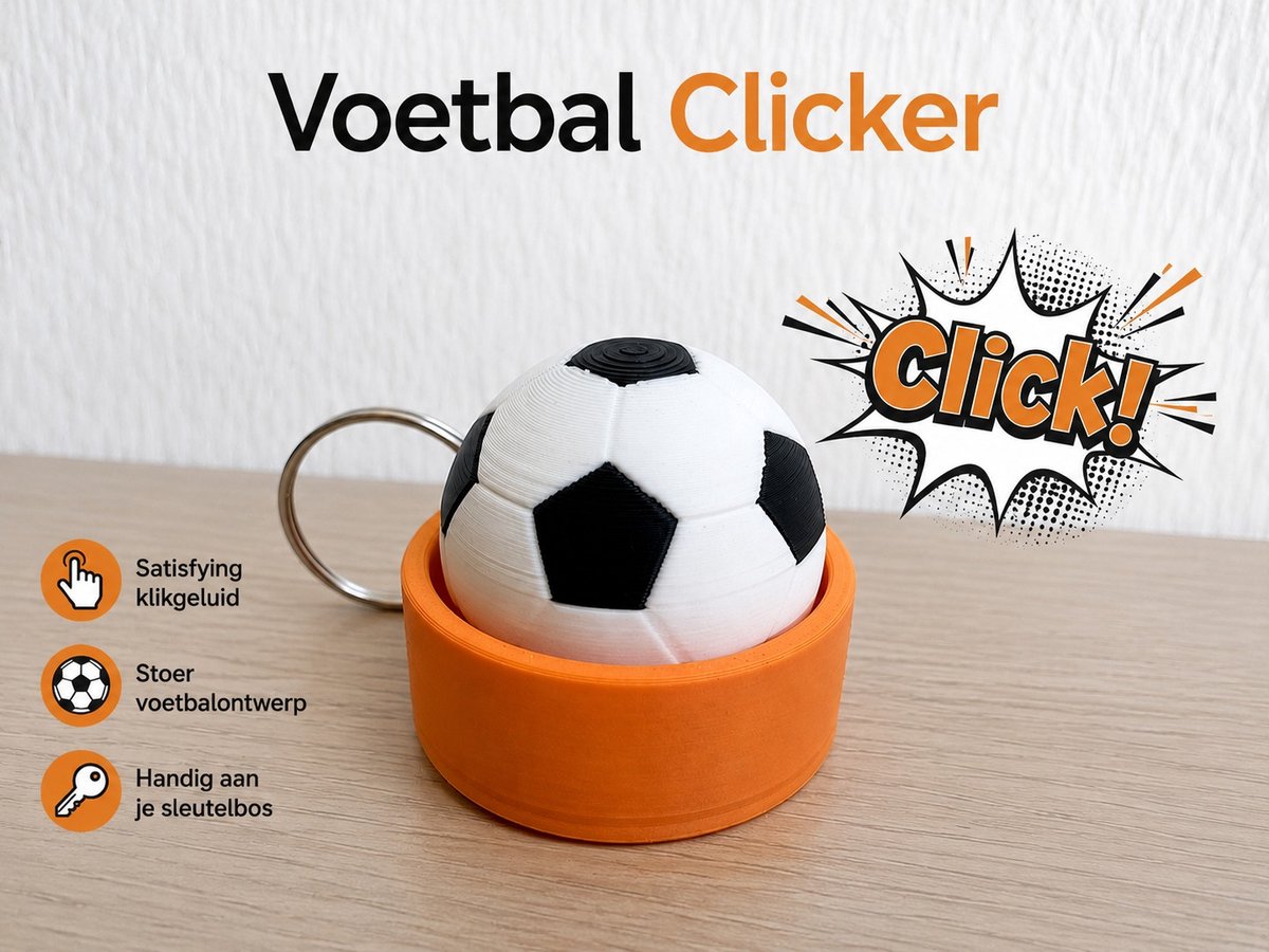 JM Woods - WK - Voetbal Fidget Clicker Sleutelhanger - WK 2026 - Oranje - Cadeau voor Voetbalfans - Fidgettoy - Wereldkampioenschap - Kids - Kinderen - Speelgoed - Trend