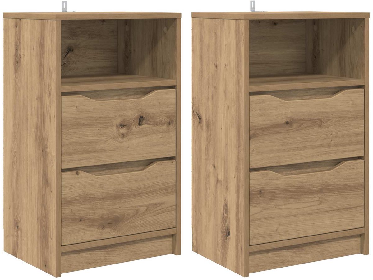 vidaXL Nachttafels - 2 - st - Artisanaal - eiken - 40 - x - 30 - x - 67 - cm - Bewerkt - hout Artisanaal eiken