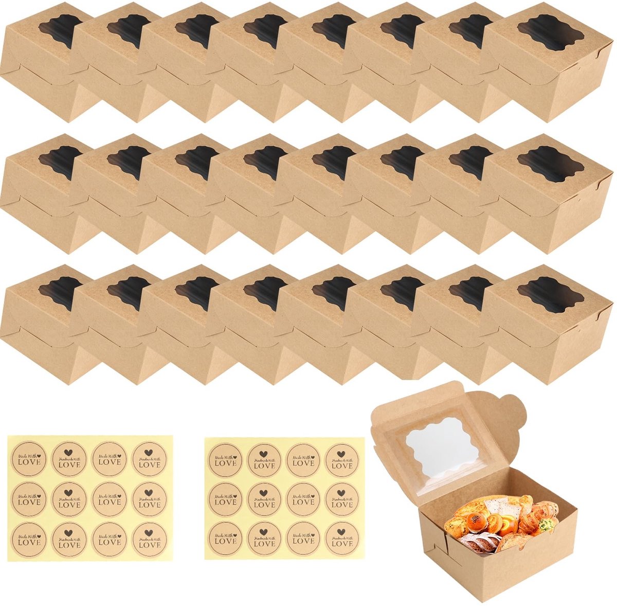 Dailygoods - 24 Stuks Cakedozen met Kijkvenster - Kleine Geschenkdozen voor Taarten en Desserts