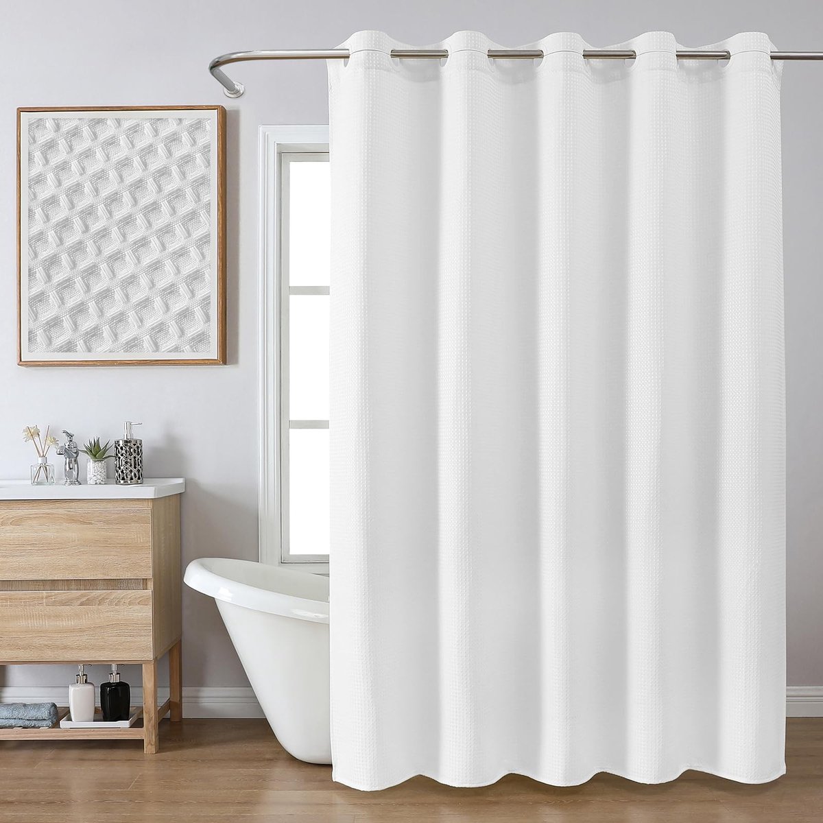 Dailygoods - Wafeldouchegordijn met Geïntegreerde Haken - Waterdichte Achterkant 183 x 191 cm - Wit