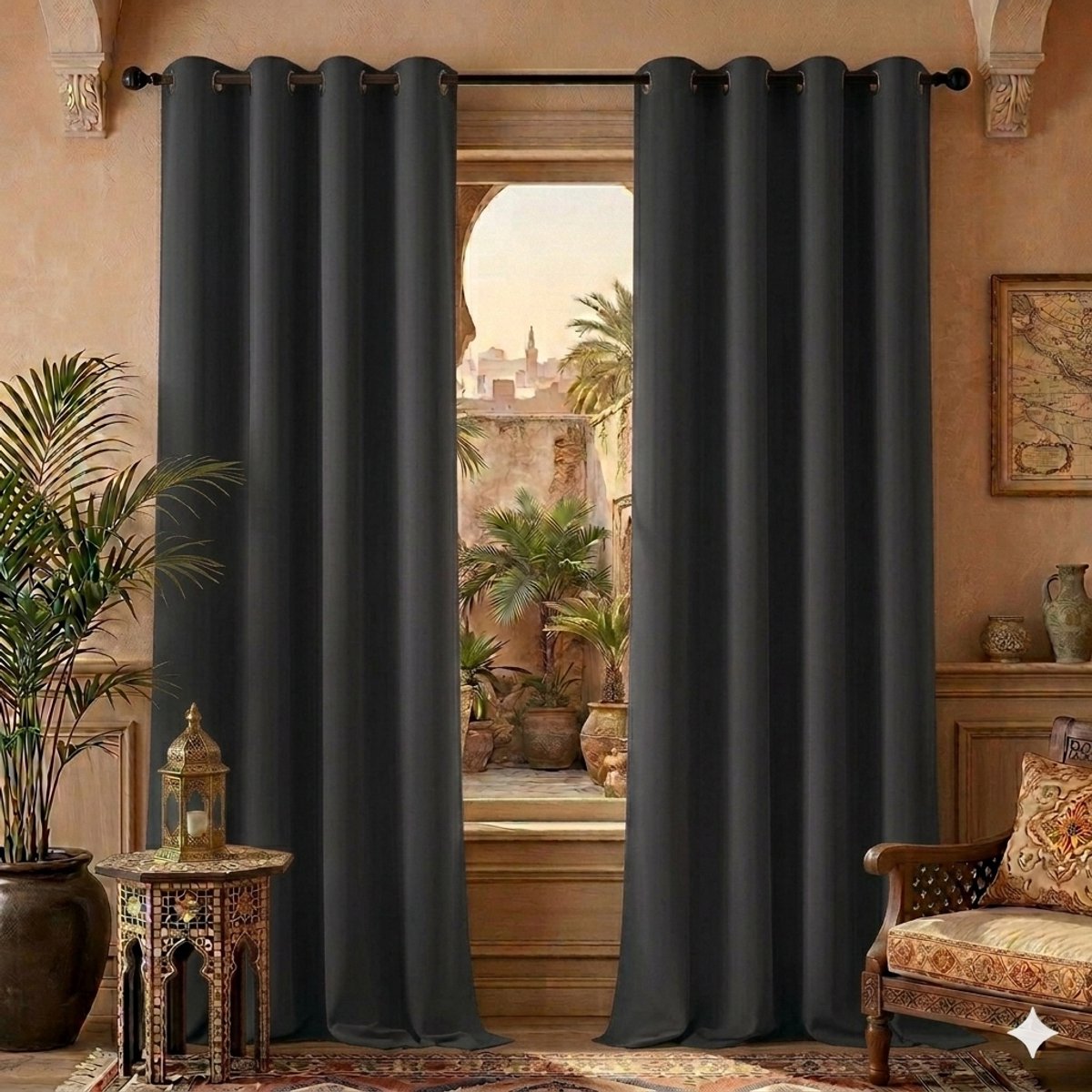 Maison Elara Set van 2 verduisterende gordijnen met plooiband, koudebescherming, geluidsreductie, potloodplooi, 175x140 cm, donkergrijs