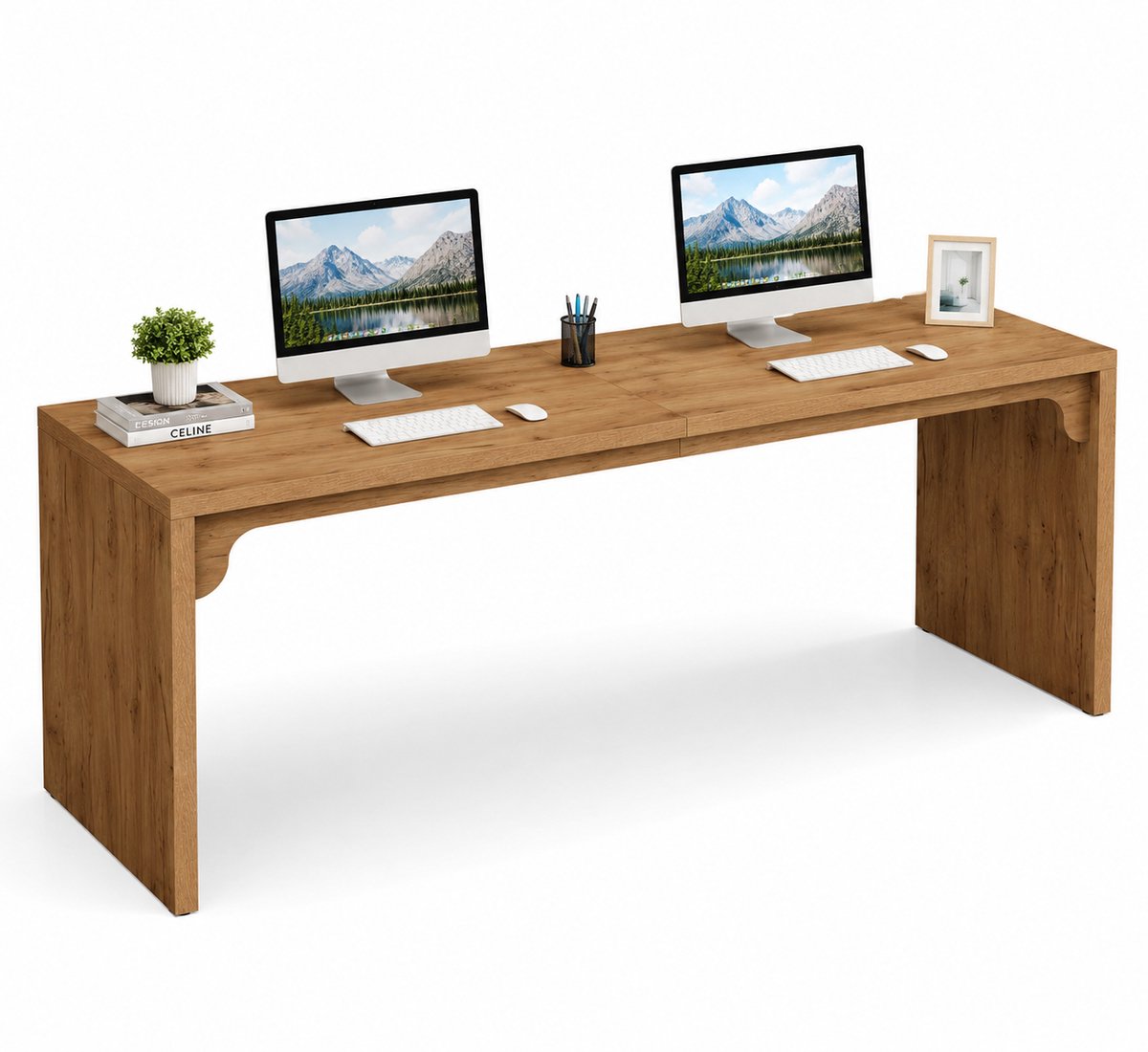 ITRONIQ Bureau 180 x 60 CM - Luxe Computerbureau Voor 2 Personen - Groot Bureau - Luxe Werktafel - Kantoorbureau - Eiken
