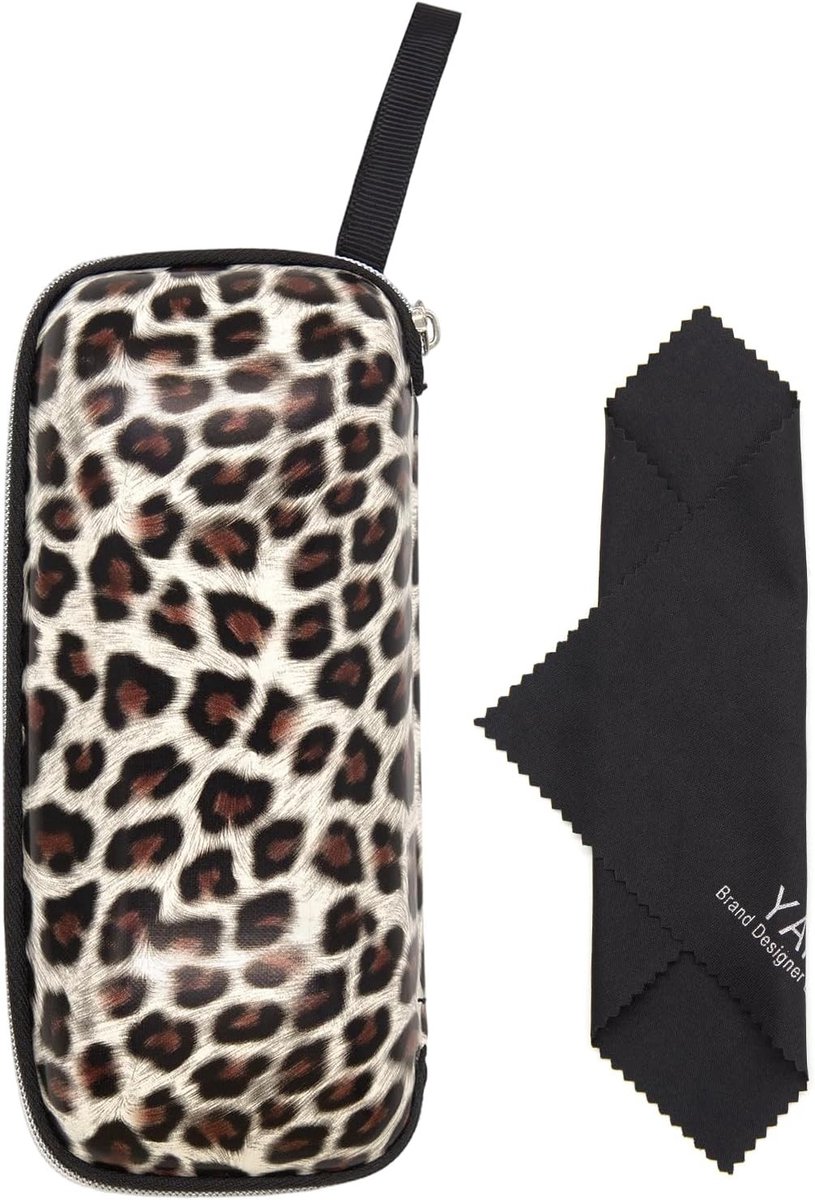 Luipaard Hard Shell Brillenkoker voor Dames met Reinigingsdoekje en Zonnebril Bescherming, Stijlvol en Duurzaam