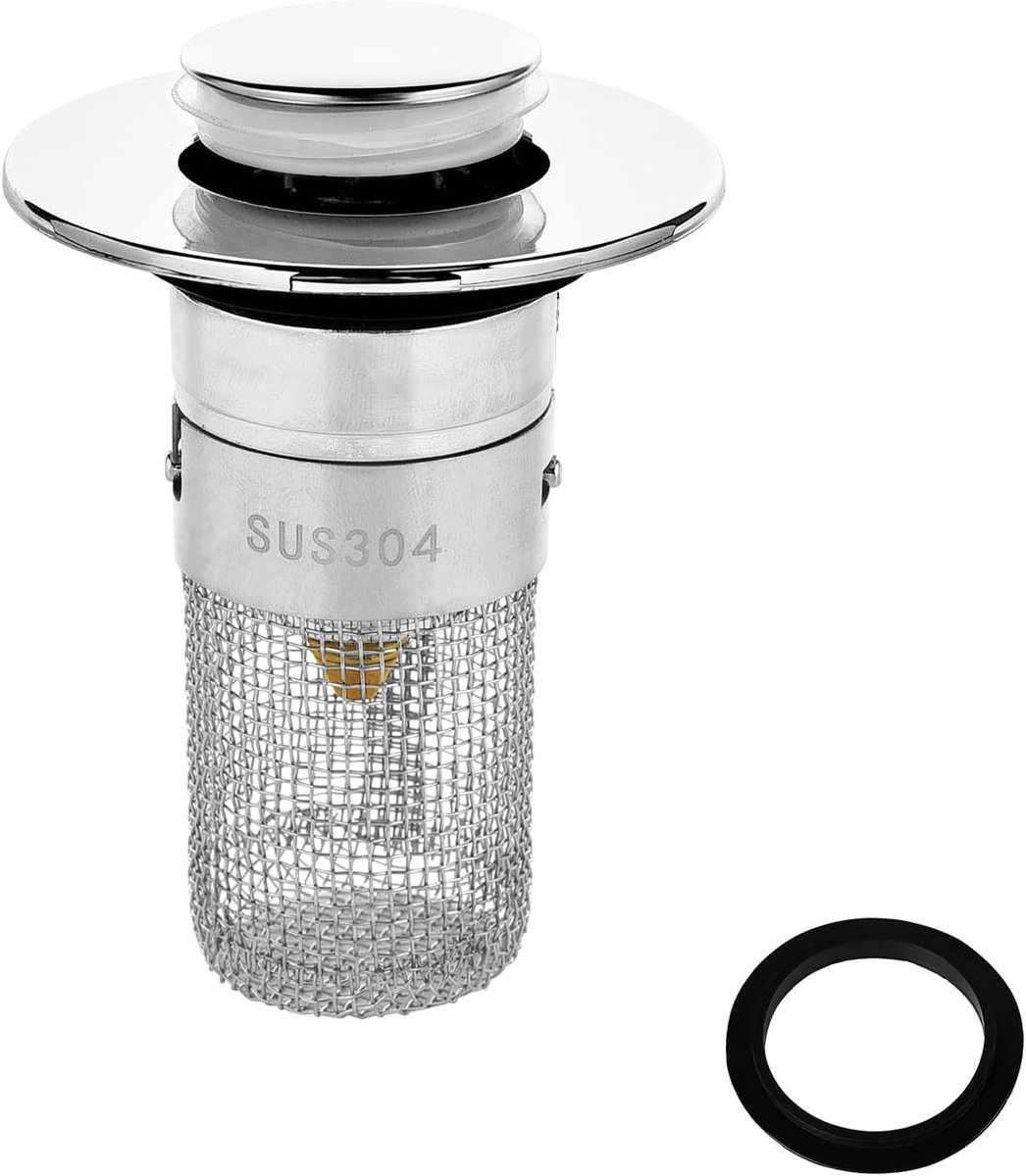 Universele Wasbak Plug voor 34-40 mm Afvoer, Pop-Up Afvoer Stop met Haarfilter, Ideaal voor Top-Montage Wastafels en Doucheputjes