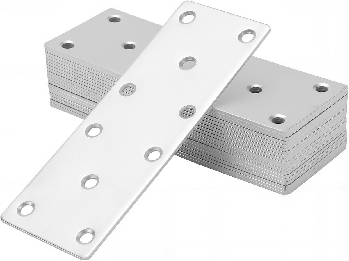 20 stuks platte verbindingsplaten, 140 x 50 x 2 mm metalen herstelplaten met gaten, roestvrijstalen beugels voor houtverbinding en constructie