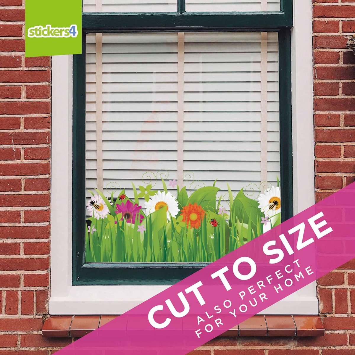 SnelShoppen - Spring Window Stickers - Dubbelzijdige Raamstickers met Wild Gras, Bloemen en Insecten - Voor Binnen en Buiten - Seizoensgebonden Raamde
