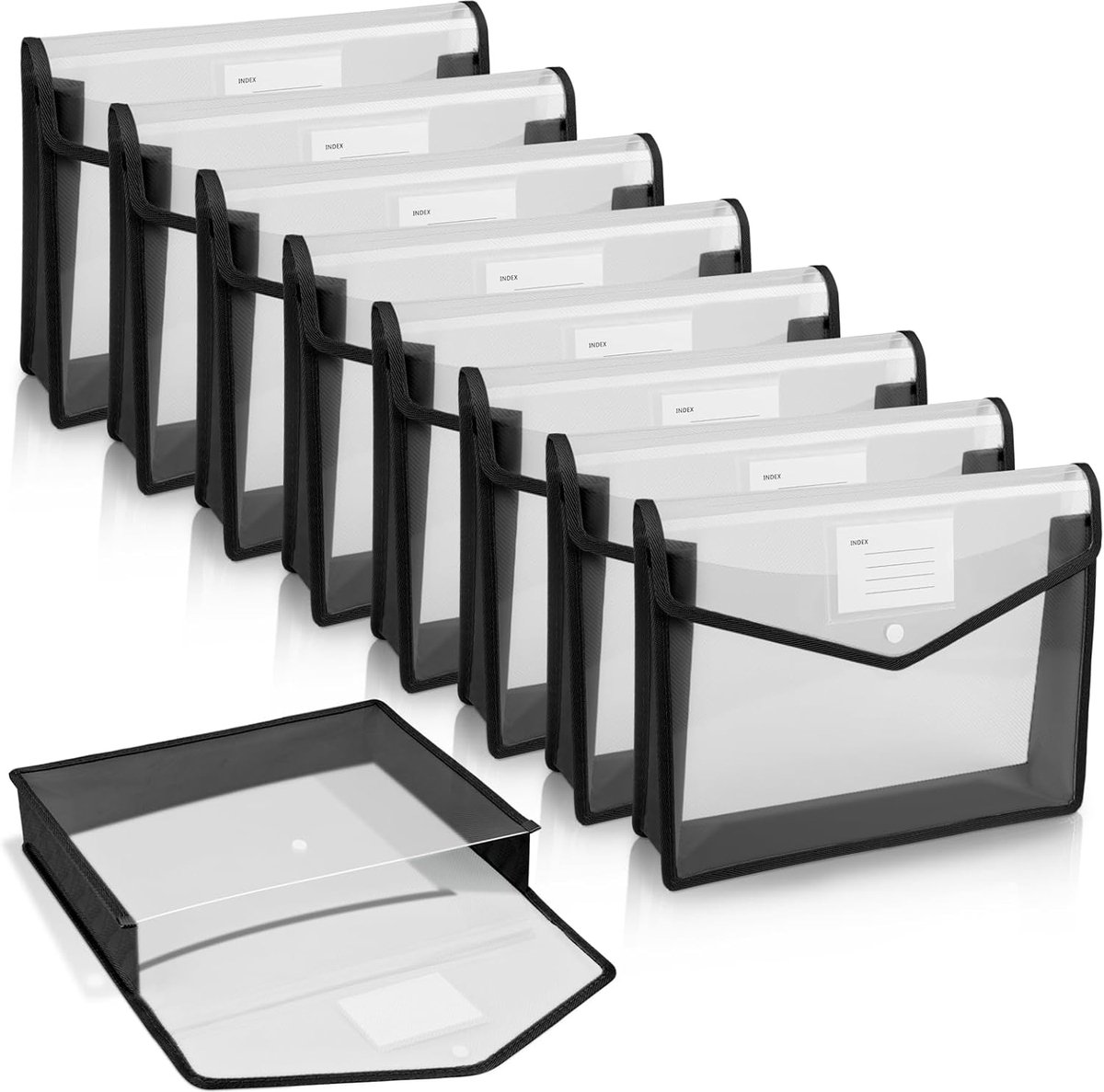 SnelShoppen - Perforated Pockets A5 Document Covers, 9 Pack Plastic Folders met Labels en Snap Buttons voor Document Organizer in Diverse Kleuren