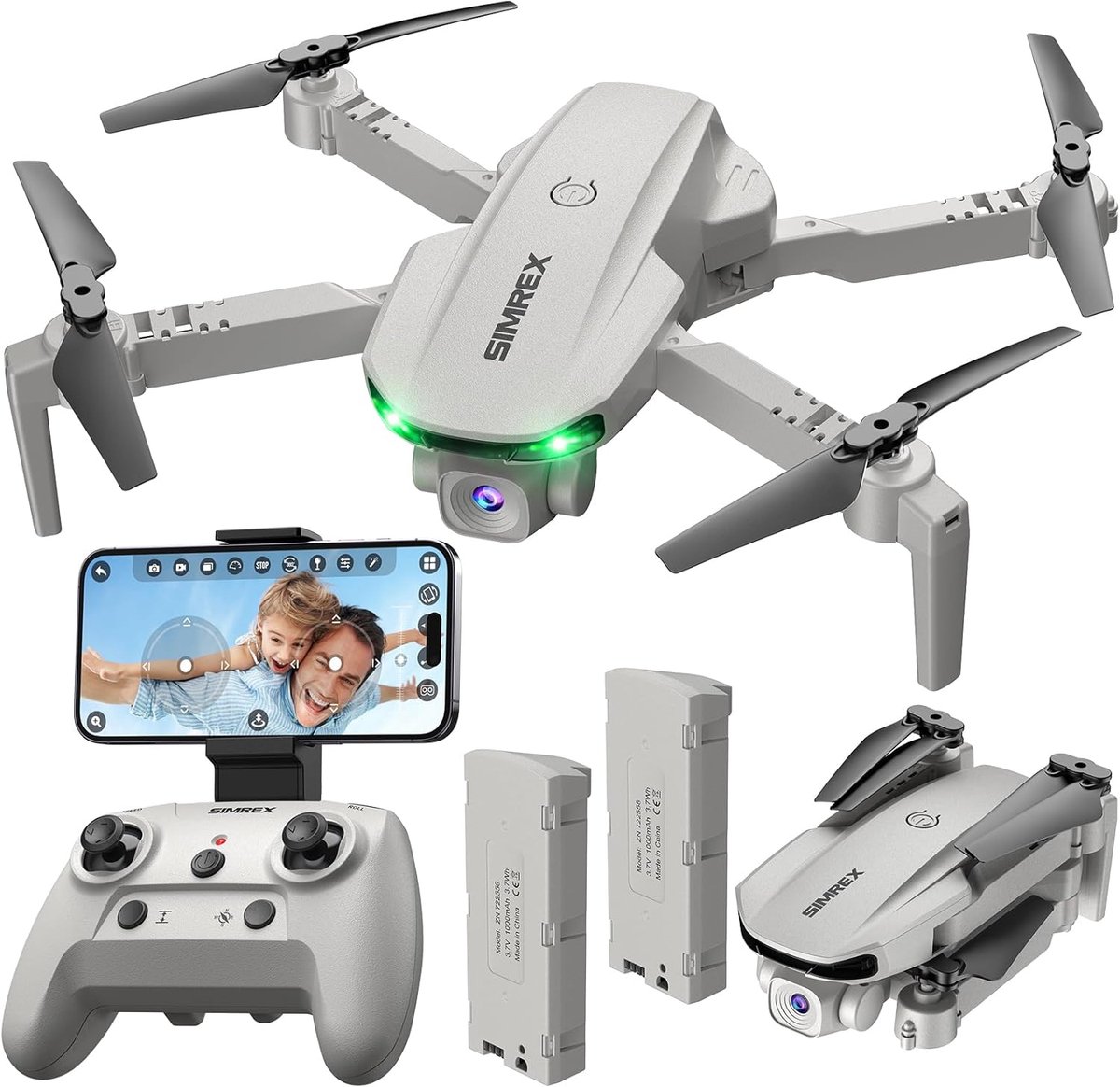 SnelShoppen - SIMREX Drone met camera 1080p voor kinderen en volwassenen - Grijze luchtvaart speelgoed drone - Perfect voor buitenactiviteiten, feeste