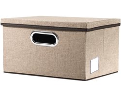 SnelShoppen - PRANDOM Opbergdozen met Deksel - Vouwbare Decoratieve Opbergboxen - Linnen Organizer Mand - Kubus met Handvatten - Khaki 29x22x17cm - Id