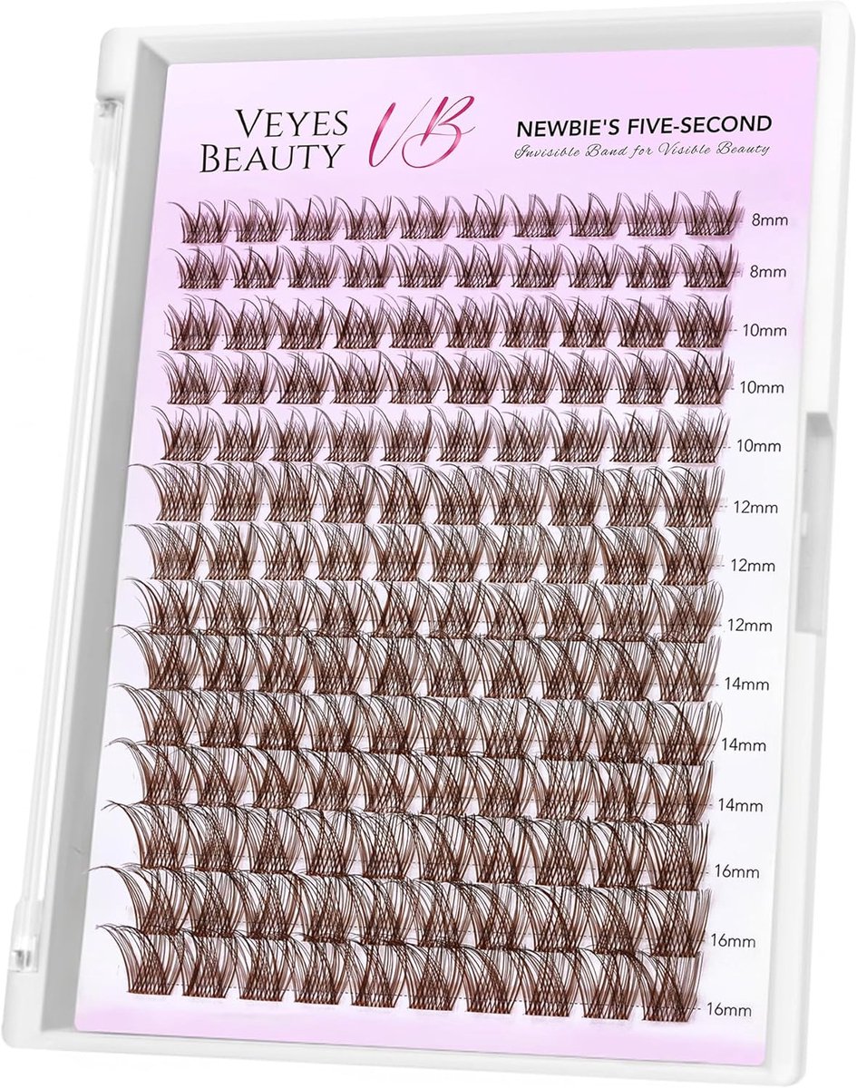 SnelShoppen - Brown Individuele Wimperextensions - 5-Second Wispy & Gelaagde Wimpers - Fluffy Kluster DIY Wimpers (LuxeBold, 8-16mm)