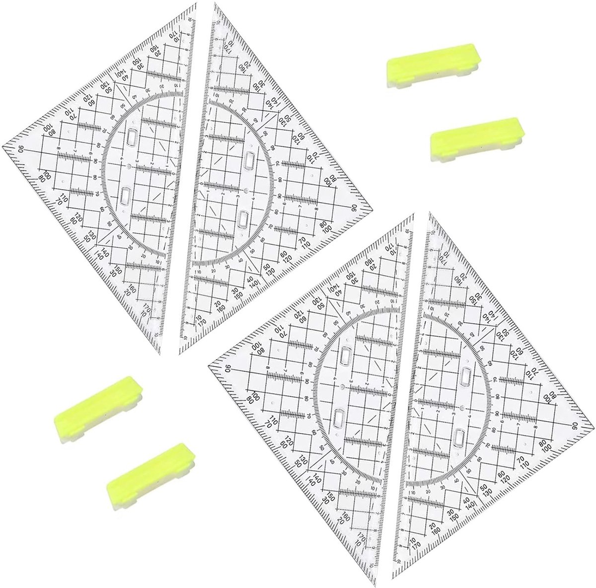 SnelShoppen - Geo Triangle Set 4 Stuks Flexibele Hoekmeter met Handvat 22 cm Transparant Plastic Tekenhoek voor Technisch Tekenwerk, Wiskunde en Kunst