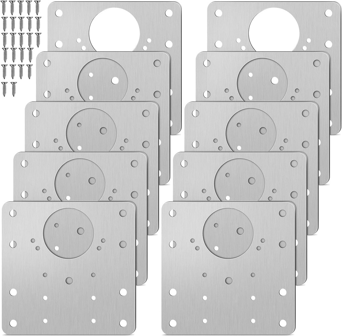 SnelShoppen - Hinge Repair Kit 10 Stuks - RVS Scharnierplaten met Schroeven - Hinge Reparatie Kit voor Meubels, Keuken en Kasten