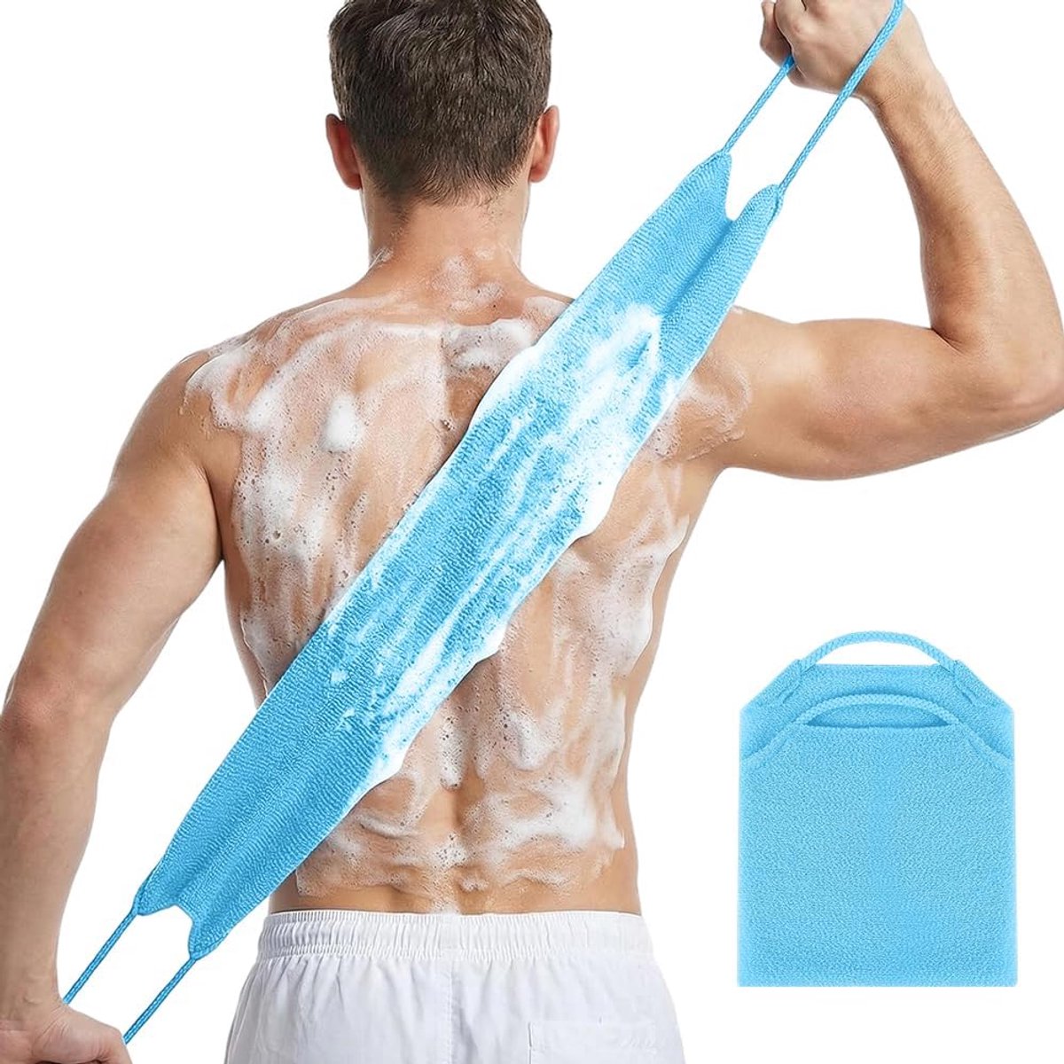 SnelShoppen - Lichaams- en Rug Scrubber voor Douche, Dubbelzijdige Exfoliërende Towel met Handvat, Lange Loofah voor Dode Huidverwijdering, Geschikt v