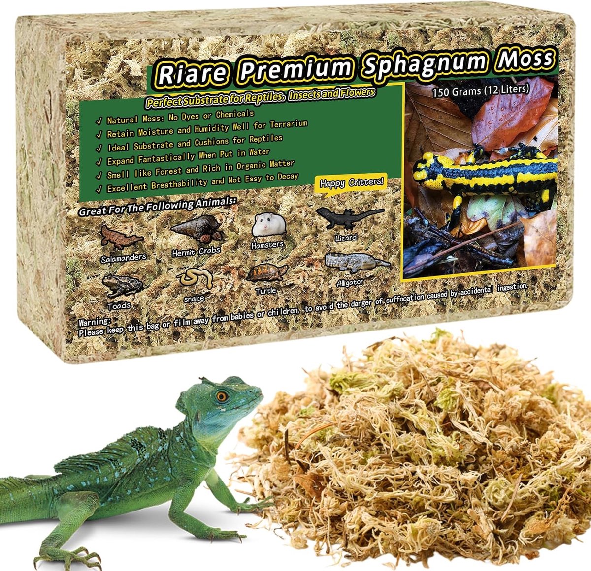 SnelShoppen - 150g Drogen Spagnum Mos voor Terrariums | Natuurlijke Bodembedekking voor Slangen, Hagedissen, Schildpadden en Amfibieën | Vochtregulere