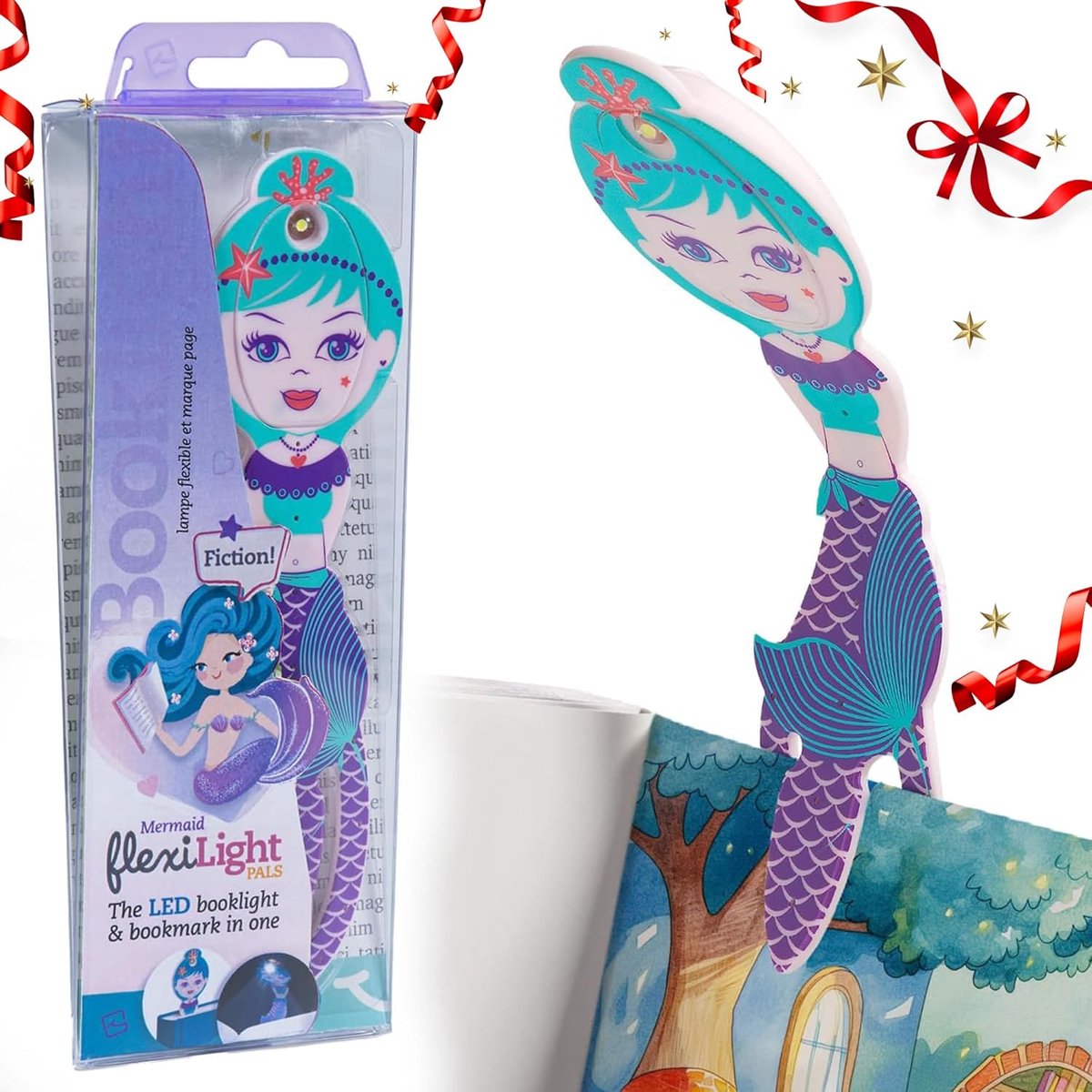 SnelShoppen - Multifunctionele LED Boeklamp en Boekenlegger Zeemeermin Paars - 2-in-1 Clip On Bookmark voor Kinderen, Ideaal voor Nachtlezen, Reizen,