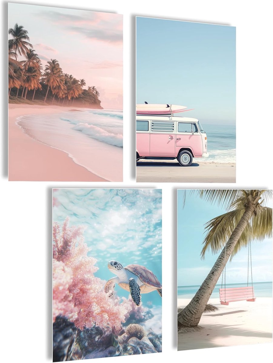 SnelShoppen - Deco Maritime Pictures Set - Posters Wanddecoratie Natuur Strand Schelp Baltische Zee Noordzee Dune Beige Maritiem Landschap (Strand Sch