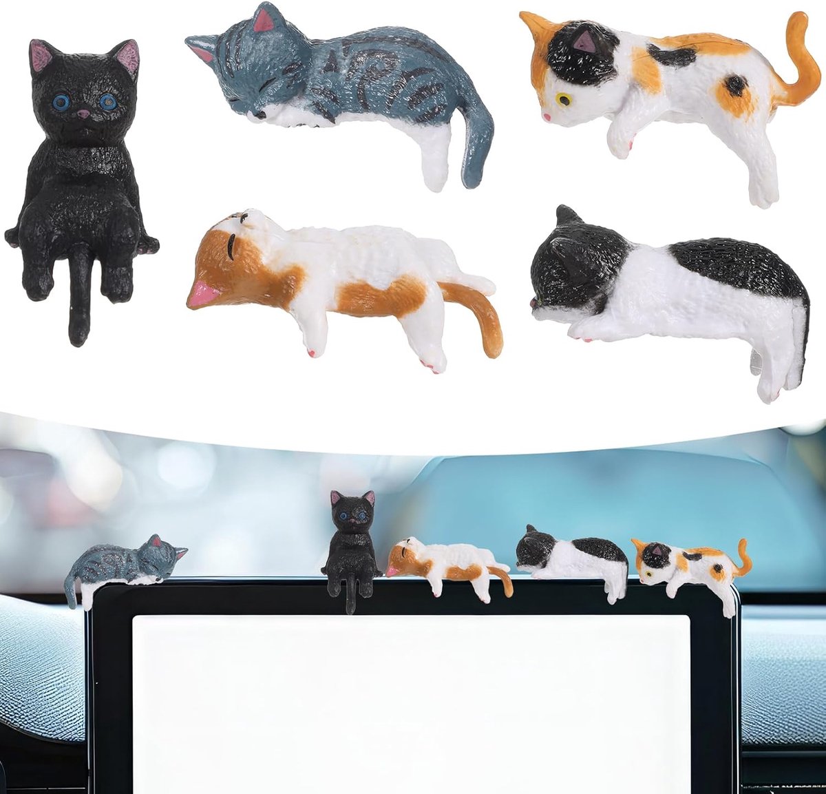 SnelShoppen - 5 stuks Schattige Kat Auto Dashboard Decoraties - Mini Hars Interieur Accessoires voor Vrouwen en Meisjes - Achteruitkijkspiegel Decor v