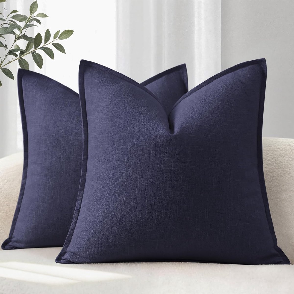 SnelShoppen - Set van 2 Luxe Kussenslopen 45x45 cm van Natuurlijke Lijn met Moderne Randdecoratie - Zachte Sofa Kussens in Navy Blauw voor Woonkamer e