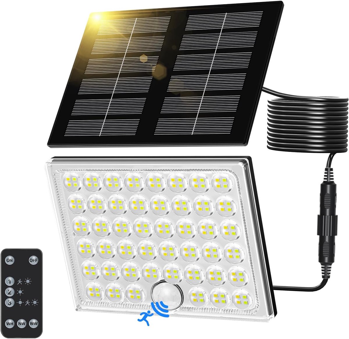 SnelShoppen - Zonnelampen Buiten met Bewegingsmelder - Efficiënt Opladen, 2000 mAh, Gesplitst Zonnepaneel, Tuinverlichting, Buitenlamp voor Veiligheid