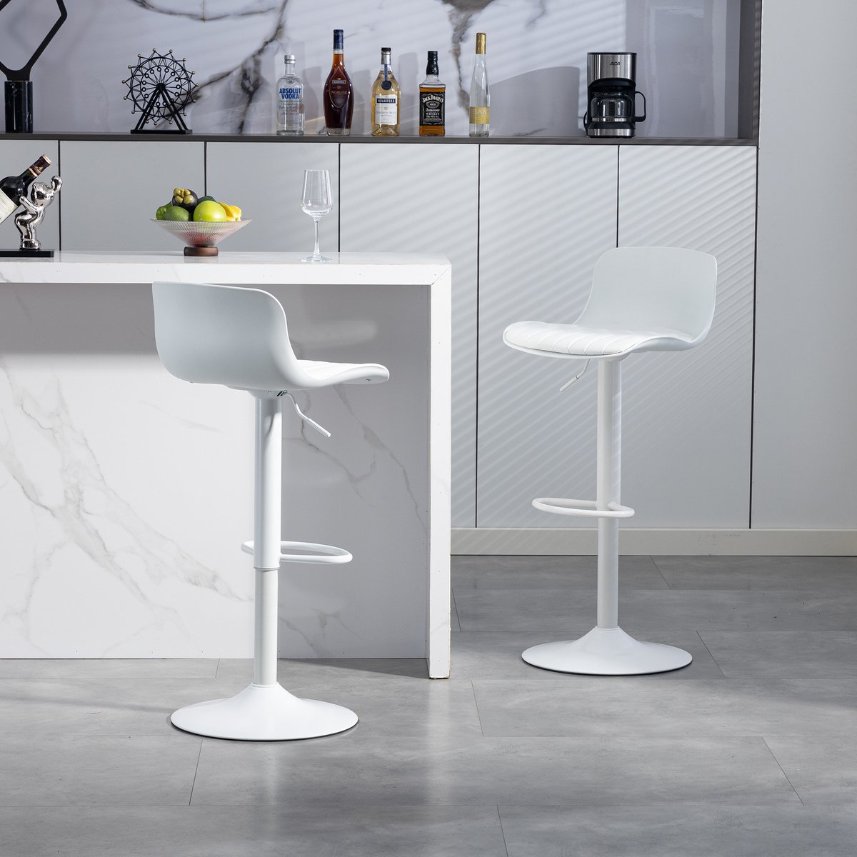 COVREO Barkruk set van 2 43 x 44 x 87-101 cm wit met kunstleren zitting en 360° draaifunctie
