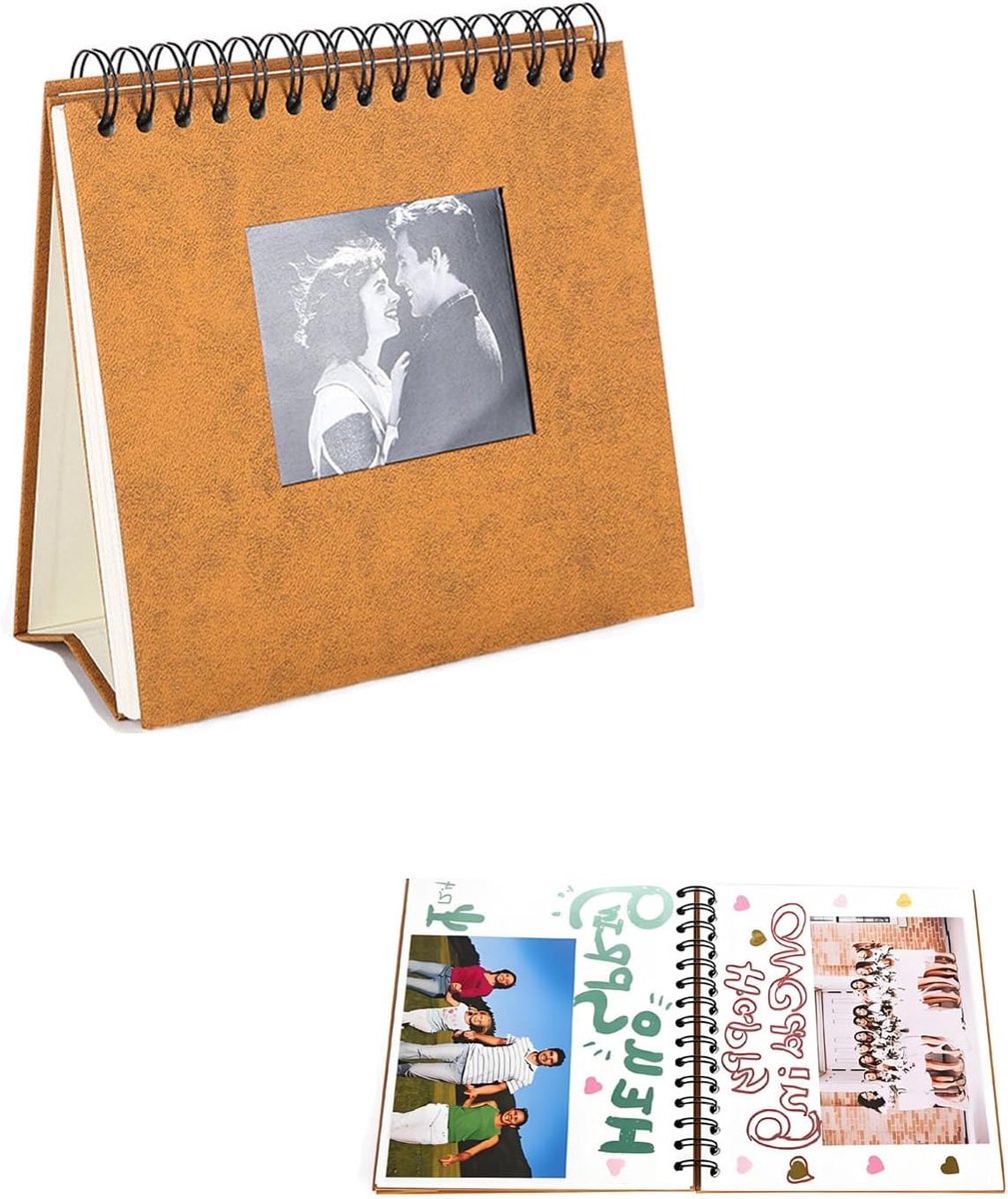 SnelShoppen - Retro Foto Album Ringband 20x18.5 cm - DIY Design - Lichtbruin Zelfklevend Foto Boek voor Bruiloft en Feesten - 40 Witte Pagina's voor 4