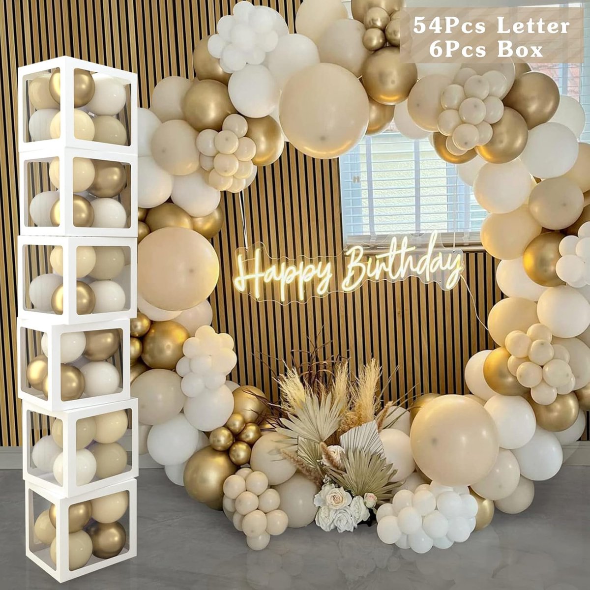 SnelShoppen - 60pcs Baby Shower Decoratie Boxen voor Jongens en Meisjes, Transparante Ballon Boxen met 54 Letters voor Baby Shower, Verjaardagsfeest,