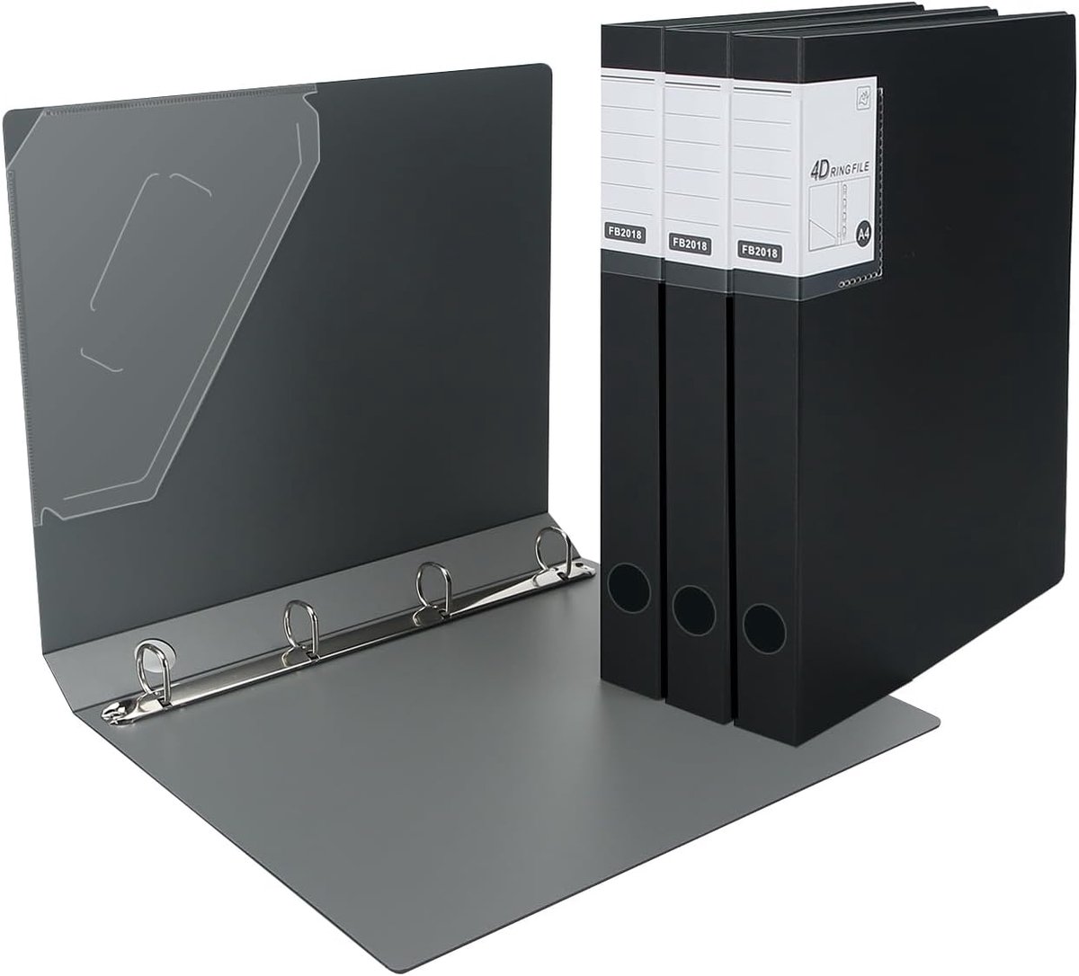 SnelShoppen - Ringbinder A4 met 4 Ringen, 35 mm Rugbreedte, Zwart, Set van 4, Ideaal voor Documenten, School, Kantoor en Thuisgebruik