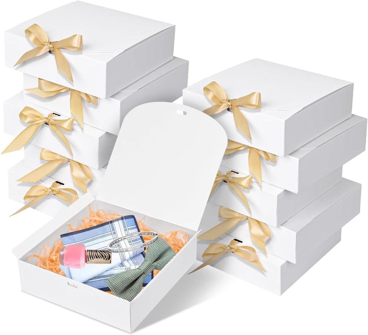 SnelShoppen - 10 Stuks Geschenkdozen met Deksel, Groot 27x20x8 cm, Kraftpapier Cadeaudozen met Lint voor Bruidsmeisjes, Verjaardag, Verpakking, Cupcak