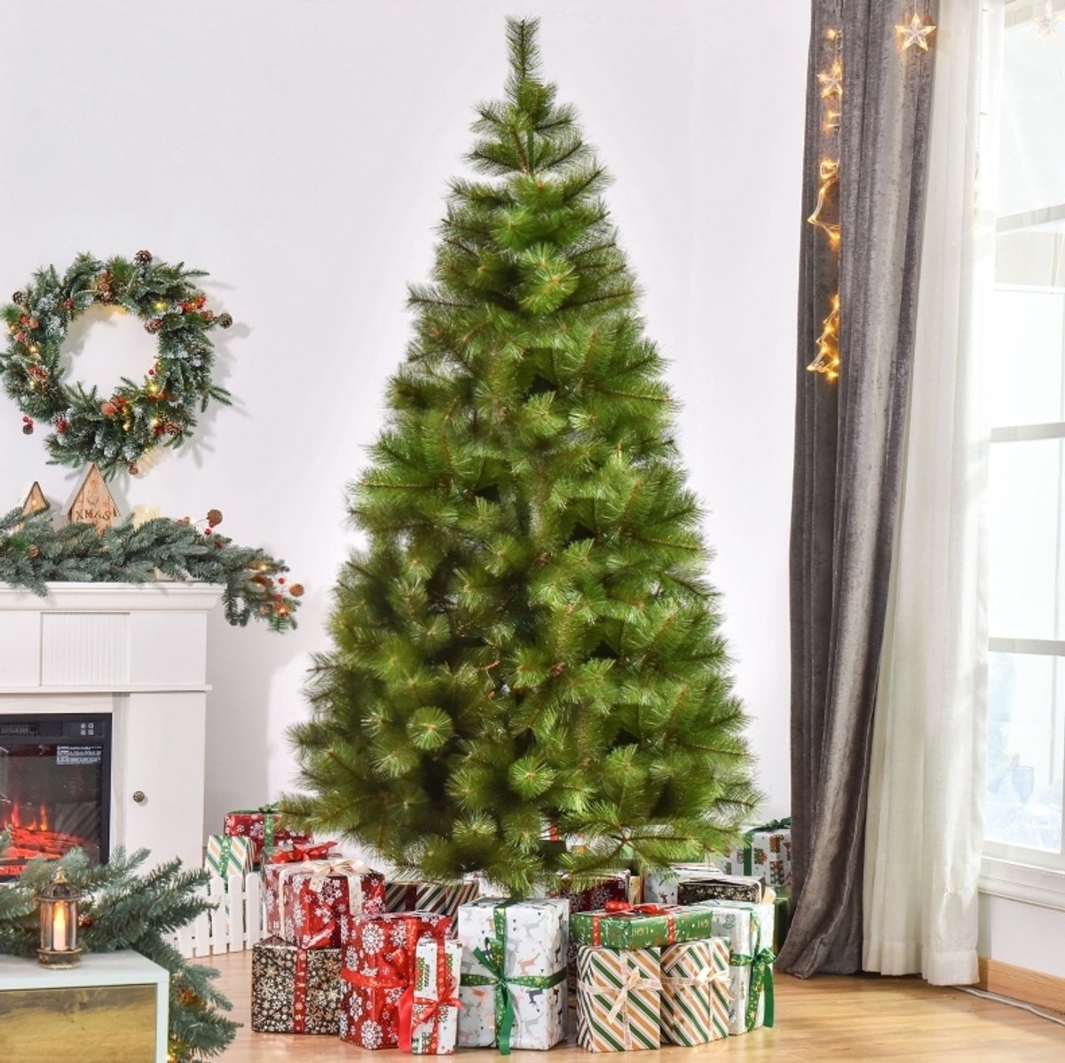 Kunstkerstboom 210 cm groen - 505 takpunten, metalen standaard, inklapbare voet voor binnen