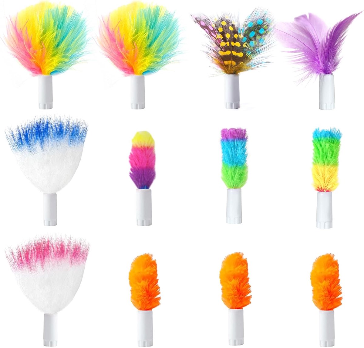Thijox - Kattenspeelgoed met verwisselbare veren en pluizige accessoires, 12 stuks veervervanging voor interactief spelplezier voor katten