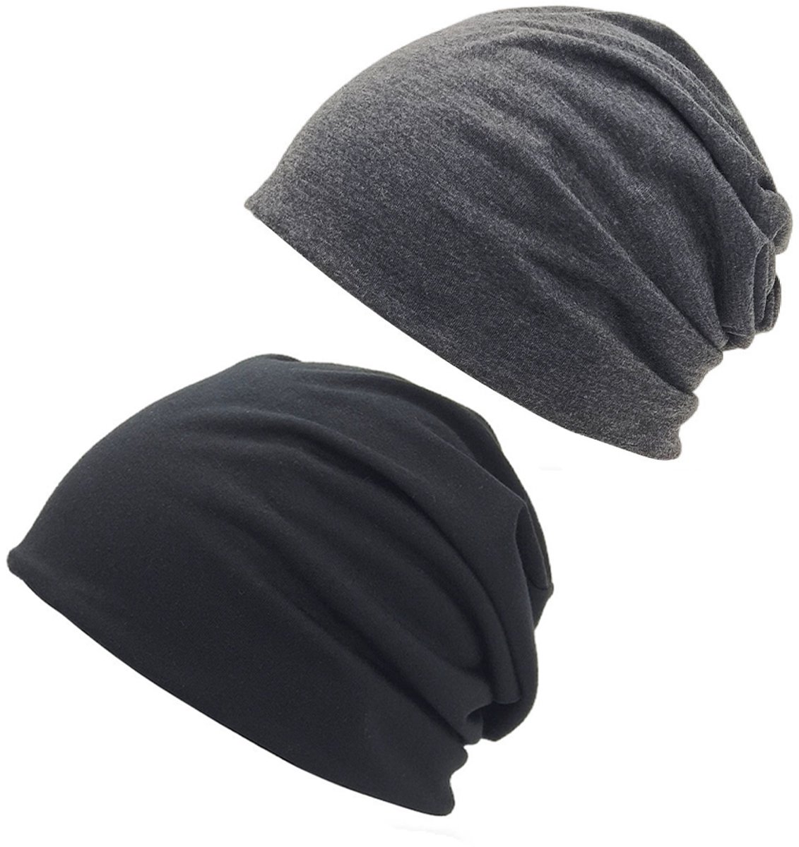 2 stuks Trendy slouchy muts voor dames en heren, zachte en lichte hardloopmuts, hiphopmuts voor volwassenen, chemo-mutsje, slaapmuts (Zwart + Donkergrijs)
