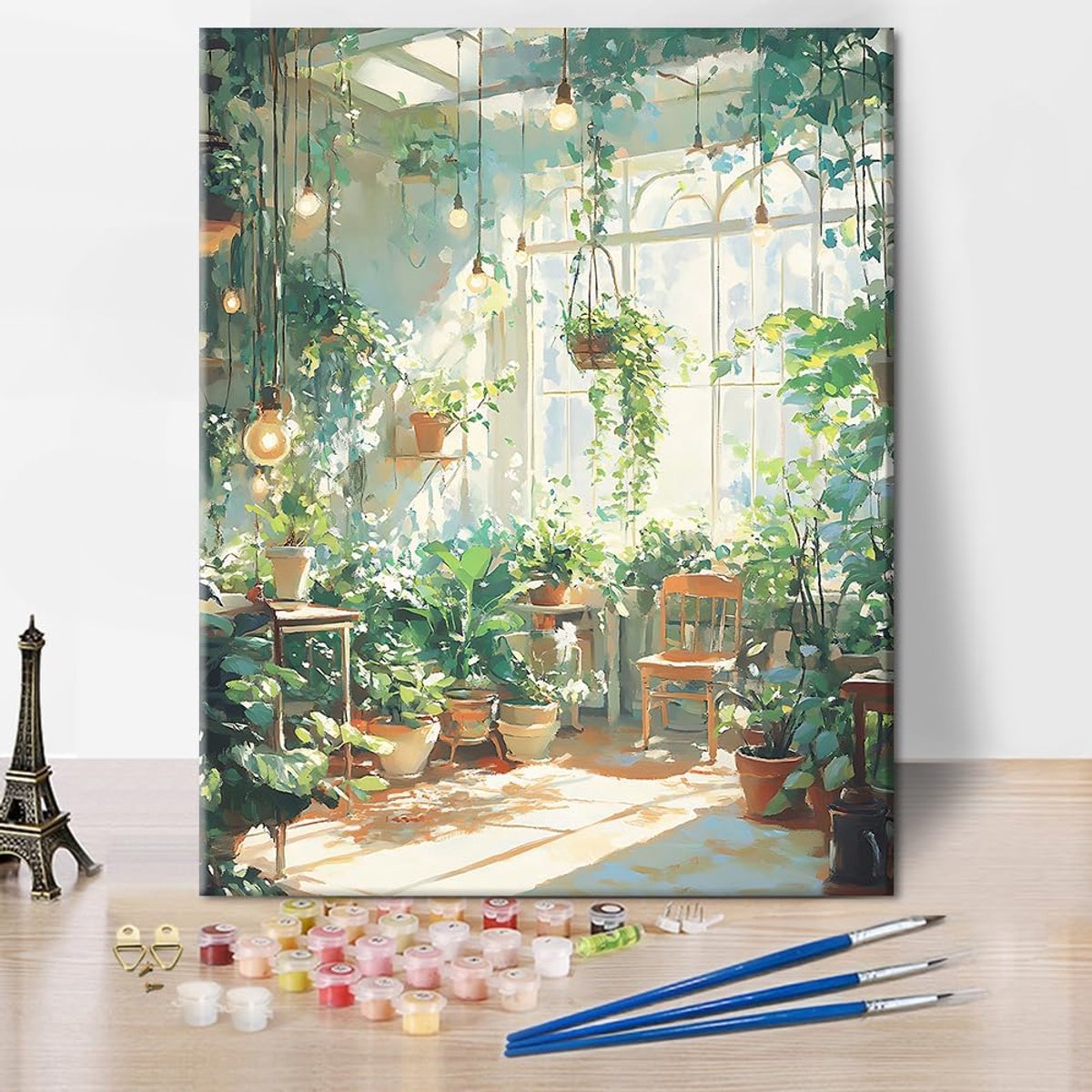 SnelShoppen - Schilderen op Nummer Kit voor Volwassenen en Beginners - Groene Planten, 40 x 50 cm - DIY Acryl Schilderen met Borstels en Zonlicht - Cr