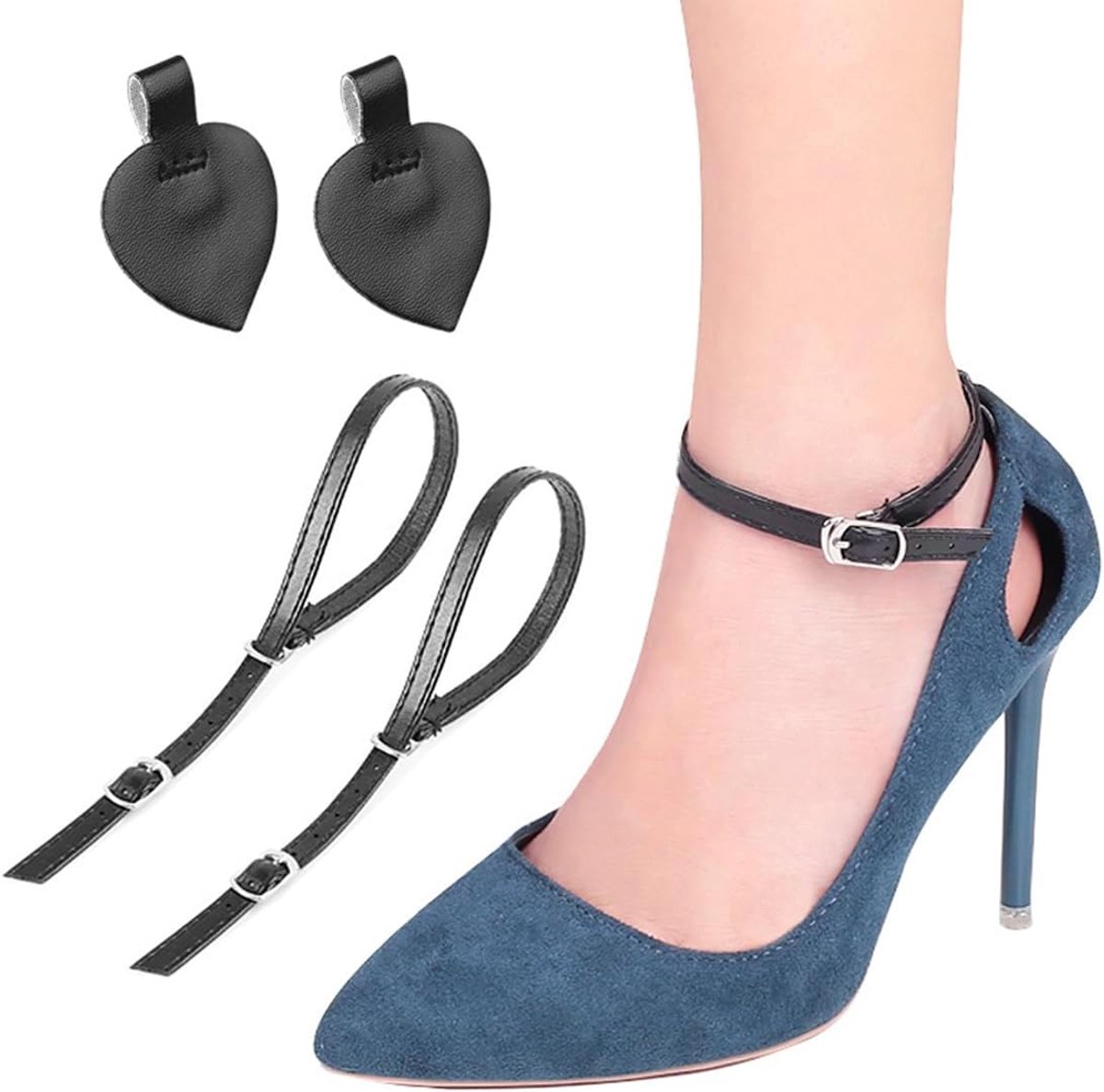 SnelShoppen - High Heel Schoenveters Sandalen Hakbanden Laces Accessoires Leer Schoenen voor Vrouwen met Strass Steentjes Zwart