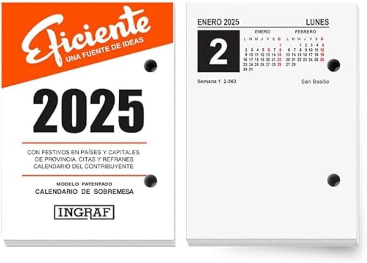 SnelShoppen - Ingraf Efficient Block 2025 - Modern Kalender met Grote Cijfers, Nationale Feestdagen, Provinciale Hoofdsteden en Inspirerende Citaten -
