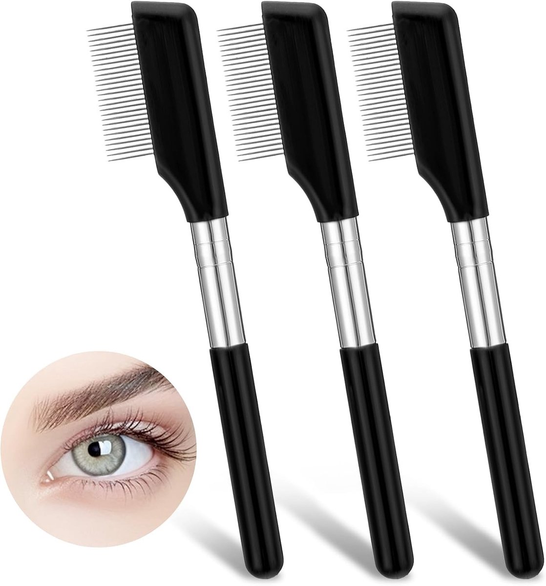 3-delige set voor wimperverzorging met wimperkam, wimperscheider en wenkbrauwborstel, ideaal voor het verwijderen van klonters en het stylen van oogmake-up